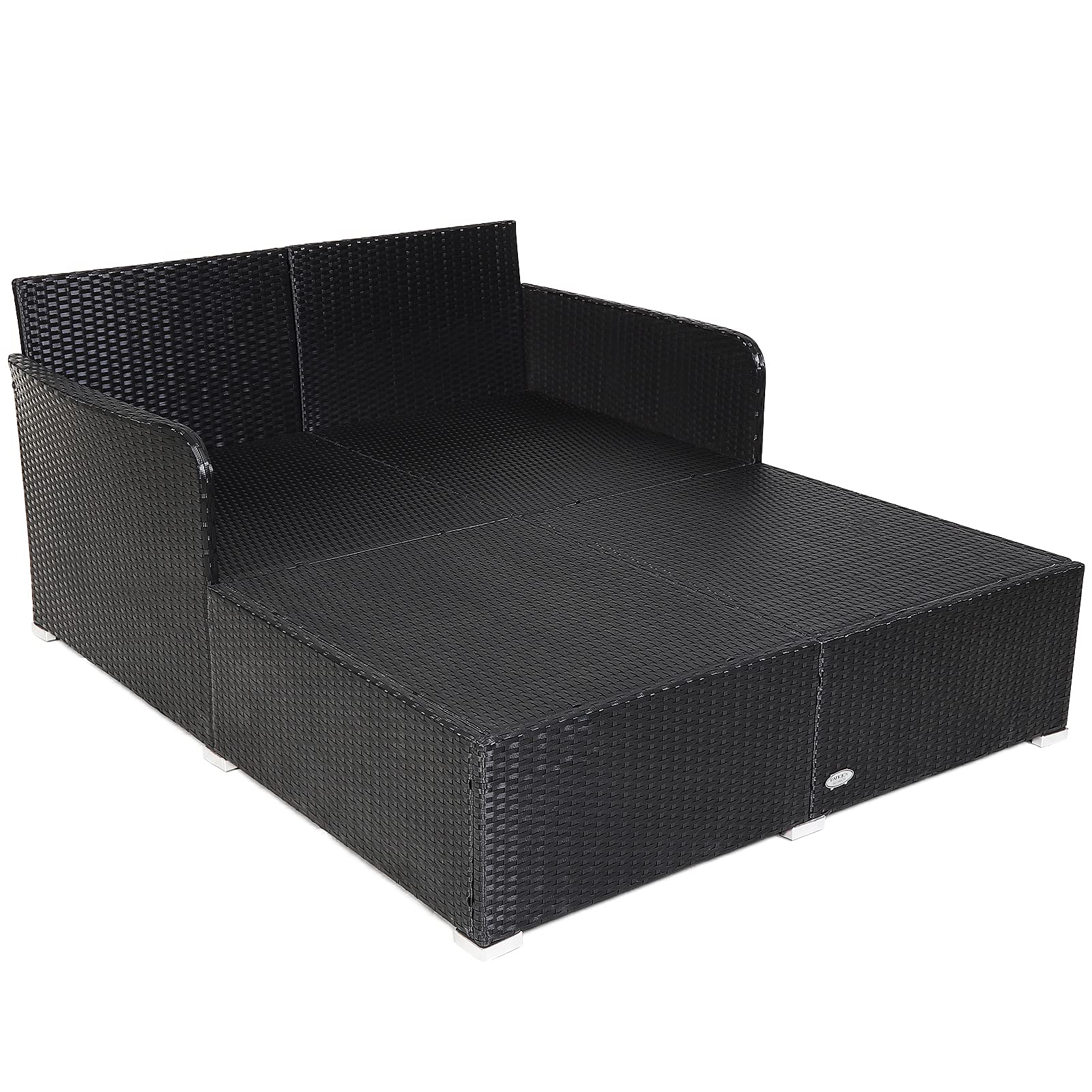Outdoor Rattan Daybed Patio Loveseat Sofa Set with Padded Cushions & Sturdy Aluminum Frame - Wicker Patio Furniture for Garden, Porch, Poolside - Perfect for Relaxing, Sunbathing & Outdoor Entertaining