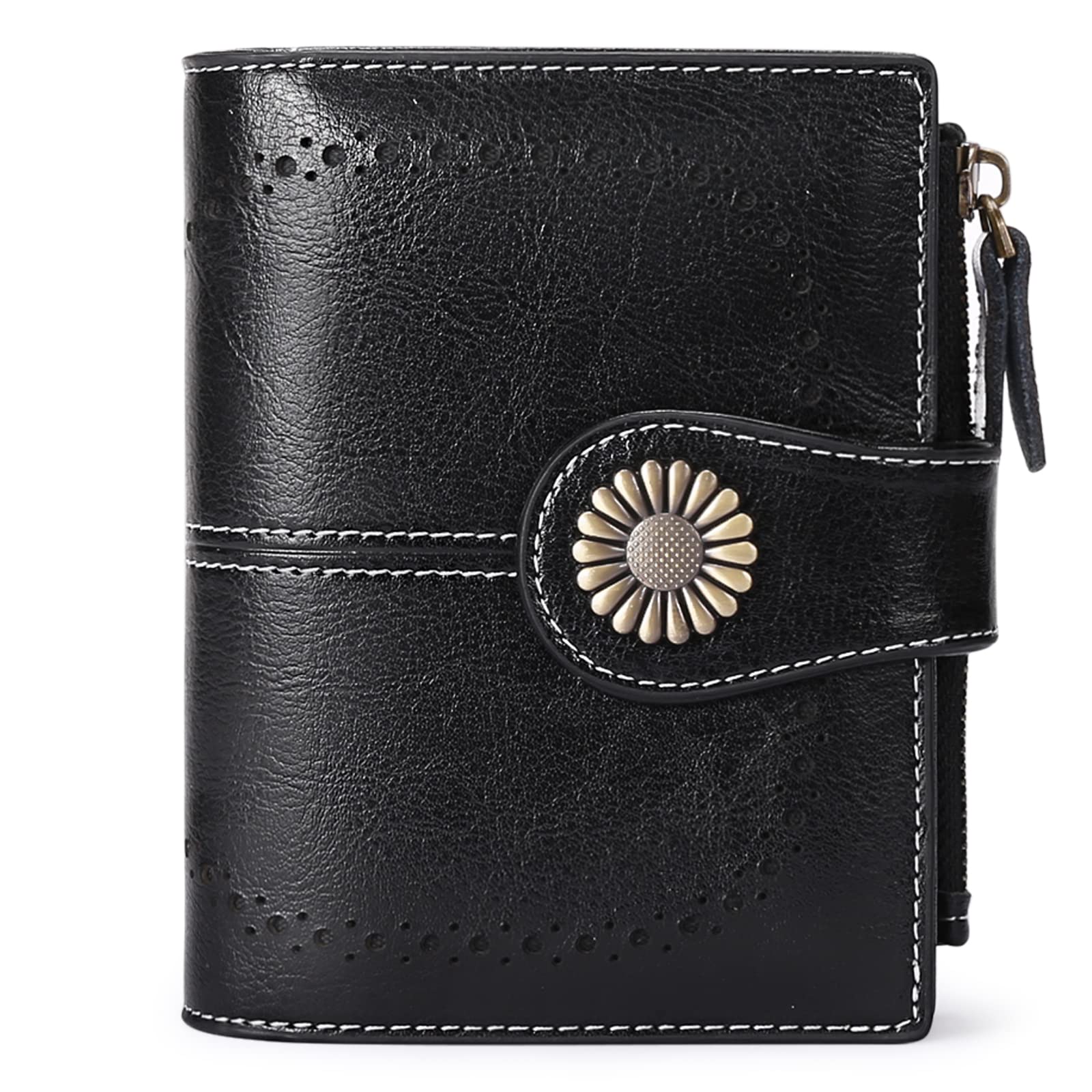 RFID Blocking Genuine Leather Bifold Wallet for Women - Slim Zipper Coin Purse with Credit Card Slots & ID Window (Classic Black) | Perfect for Everyday Use, Travel & Gift Giving