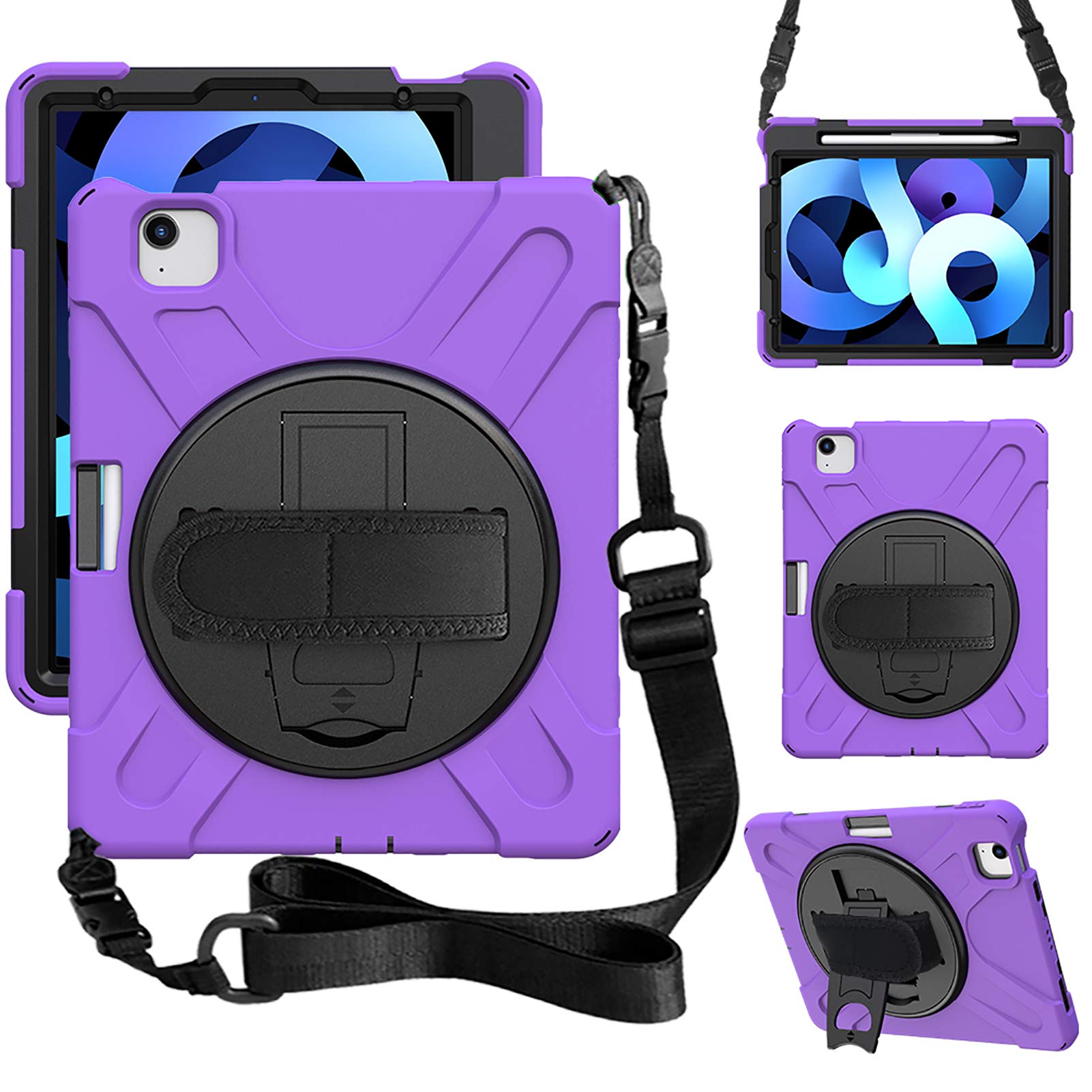 ZenRich iPad Air 5th/4th Generation Case (2022/2020) - Shockproof Protective Cover with Pencil Holder, Adjustable Stand & Hand Strap for 10.9-inch iPad Air & 11-inch iPad Pro (2018-2022) - Perfect for Work, Travel & School - Purple