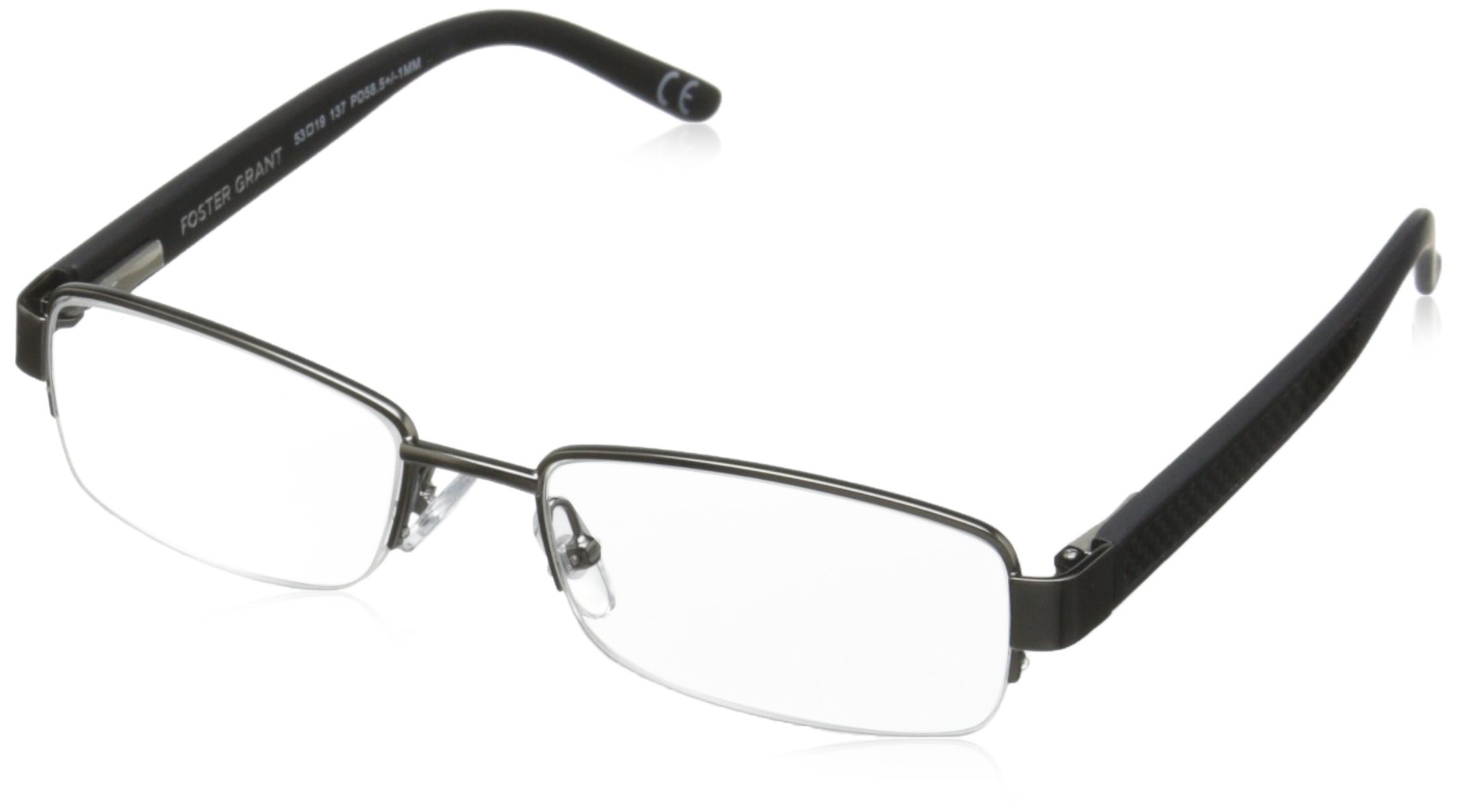 Foster Grant Men's Wilder Square Reading Glasses +1.50 to +3.50 Strength | Lightweight Metal Frame | Blue Light Blocking | for Office, Reading & Computer Use