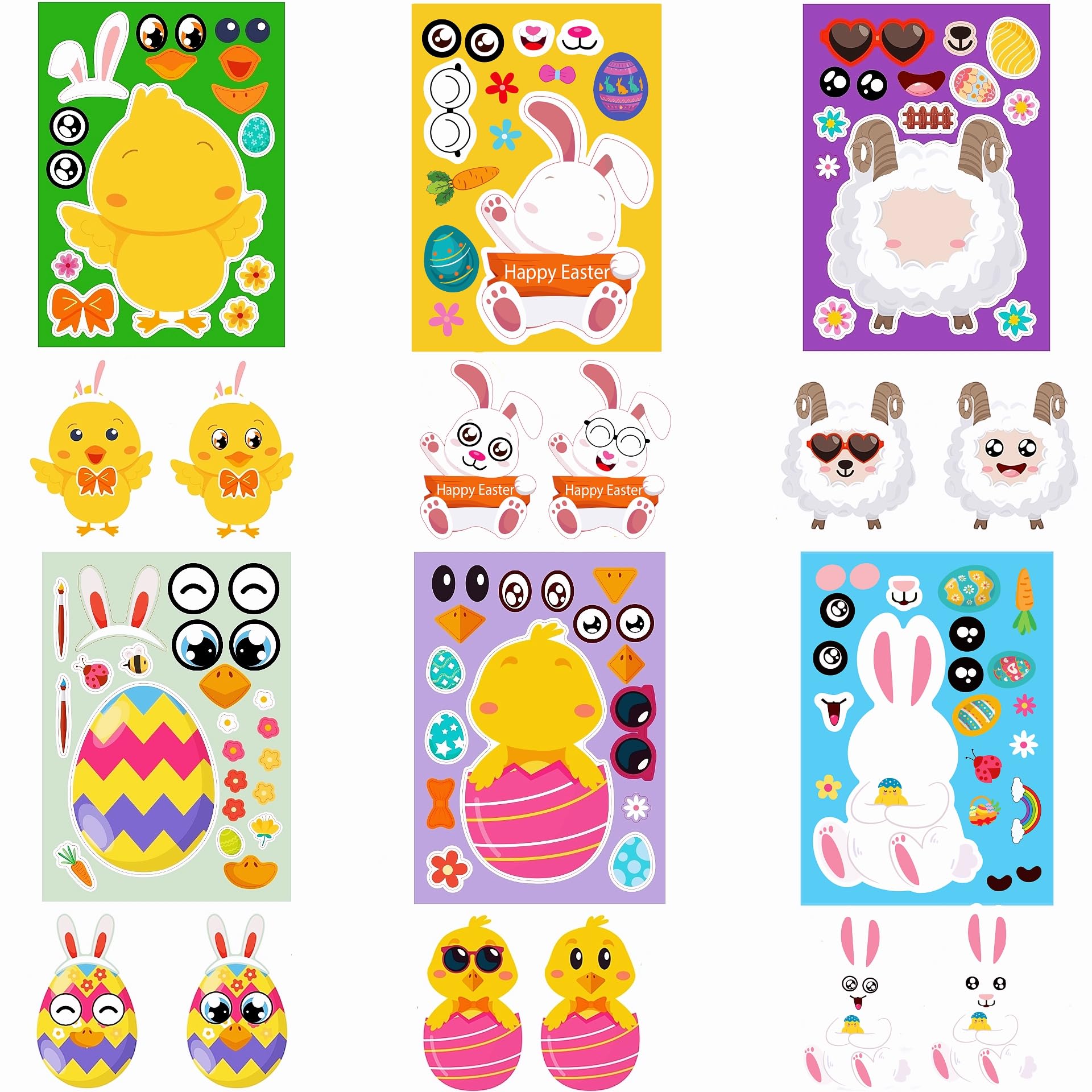 36 Sheets Easter Stickers for Kids - DIY Face & Easter Egg Stickers - Fun Easter Basket Stuffers for Toddlers - Perfect for Easter Crafts, Party Favors & Classroom Activities