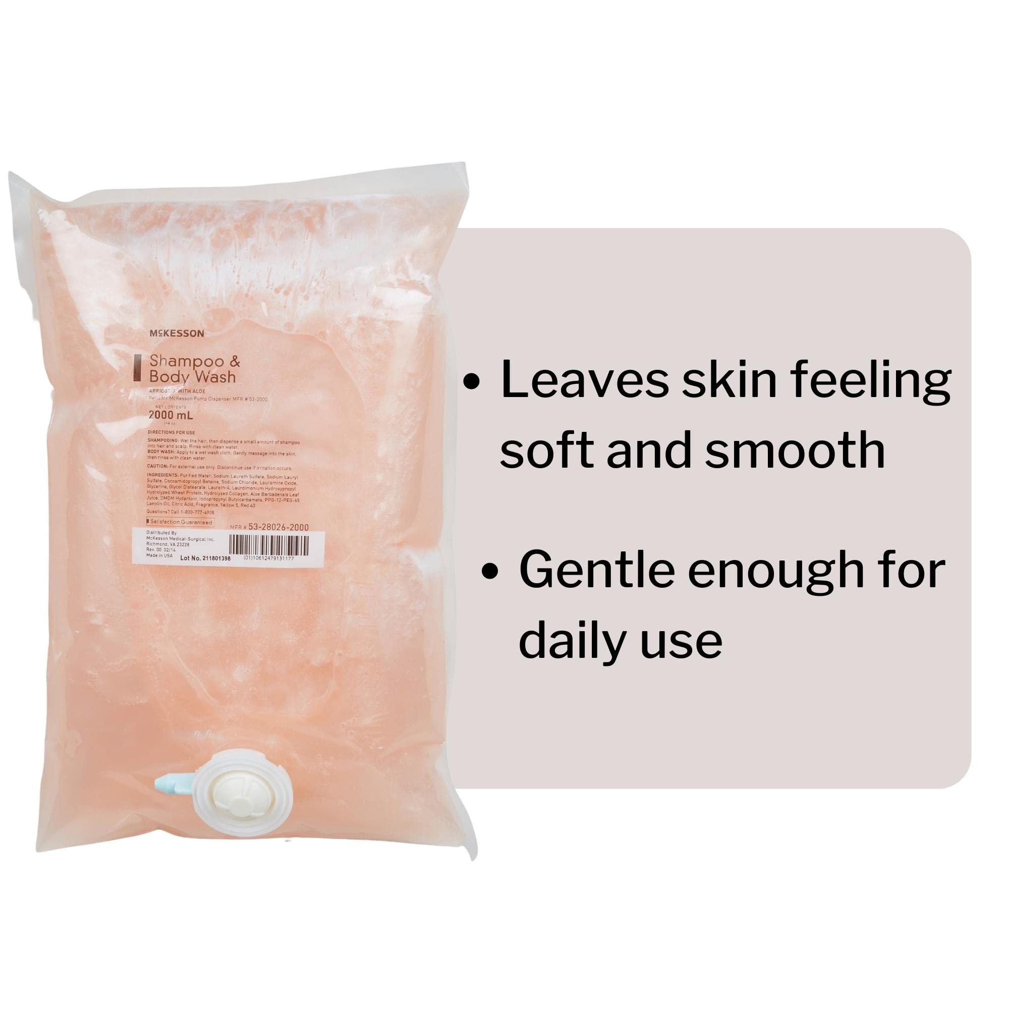McKesson Apricot Scented Body Wash and Shampoo Refill Bag - 2000 mL (4 Pack) | Gentle Cleansing for Sensitive Skin, Ideal for Hospitals, Nursing Homes & Home Care Use