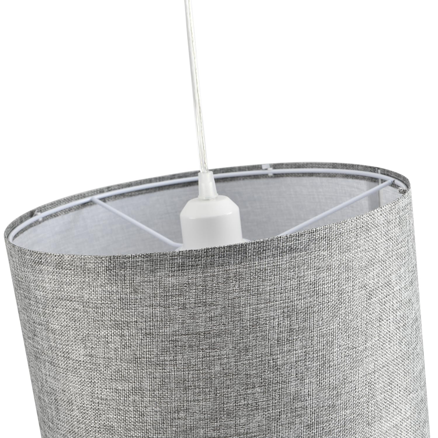 2 Pack Plug in Pendant Light with 15Ft Clear Cord & On/Off Switch - Grey Fabric Lamp Shade for Bedroom, Kitchen, Living Room & Dining Table - Modern Hanging Light Fixture for Home Decor & Cozy Ambiance