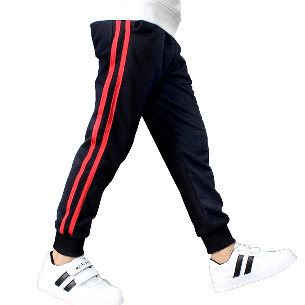 FLOWERKIDS Boys' Striped Cotton Jogger Pants with Adjustable Waist | Soft & Comfortable Sweatpants for Kids Age 5-14 | Perfect for School, Play & Casual Wear