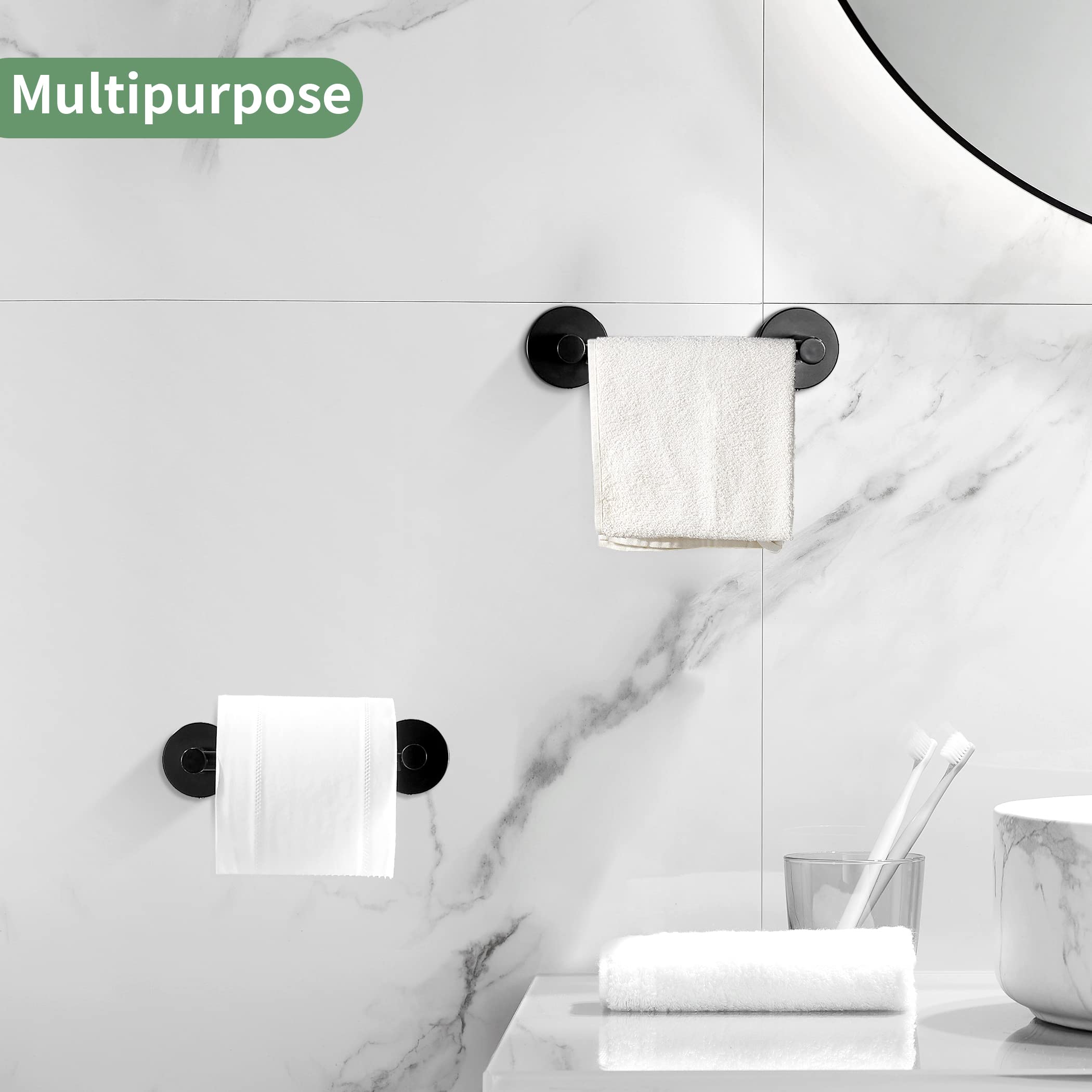 Stainless Steel Toilet Paper Holder & Hand Towel Ring Set - 2-Piece Matte Black Wall Mount Bathroom Accessories for Modern & Luxury Home Decor
