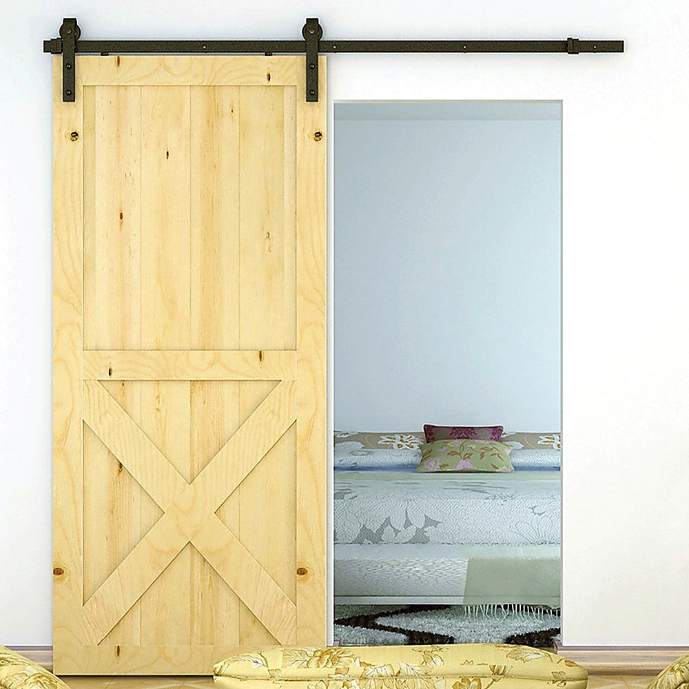 1.8m Sliding Barn Door Hardware Kit - Heavy Duty Black Steel Track & Rollers for Rustic Home & Office Doors | DIY Installation, Space-Saving Solution for Bedrooms, Closets & Room Dividers