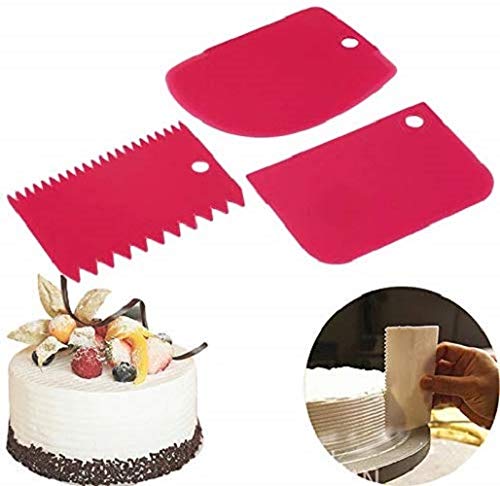 Noble Foods 3-Piece Cake Spatula Set - Plastic Dough Knife, Sugar Icing & Fondant Scraper - DIY Cake Decorating Tools for Baking, Pastry Making & Cake Styling