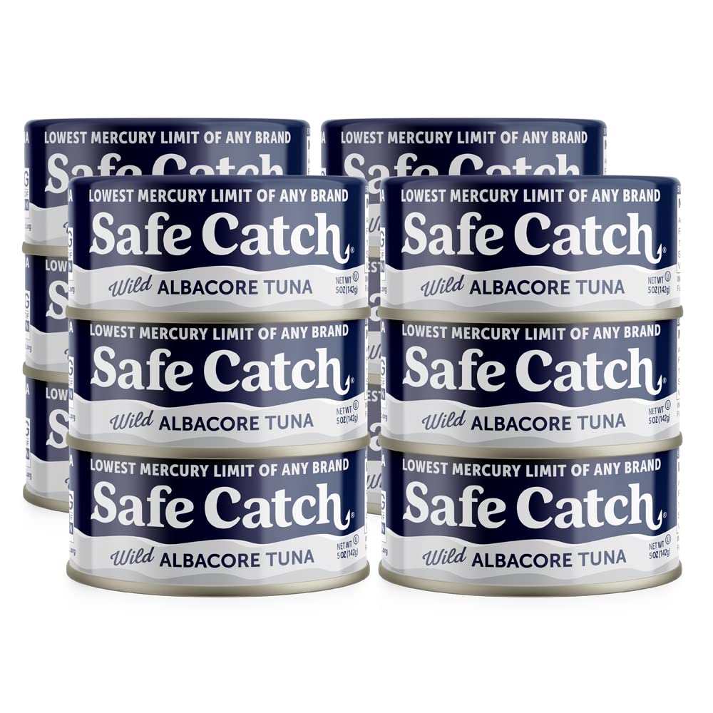 Safe Catch Wild Albacore Tuna Canned - Low Mercury, Gluten-Free, Keto & Paleo-Friendly, Non-GMO, Kosher Certified, High Protein Tuna Steak - No Water or Oil Added, Each Can Tested for Mercury (Pack of 12, 5oz Cans) - Perfect for Healthy Lunches, Salads, and Keto Meal Prep