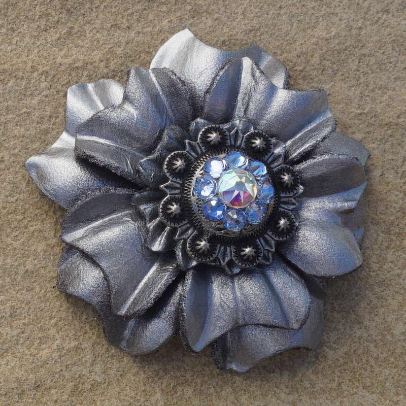 Antique Silver Carnation Flower Concho with Light Sapphire and AB - Elegant Jewelry for Western Wear, Belts, and DIY Crafting