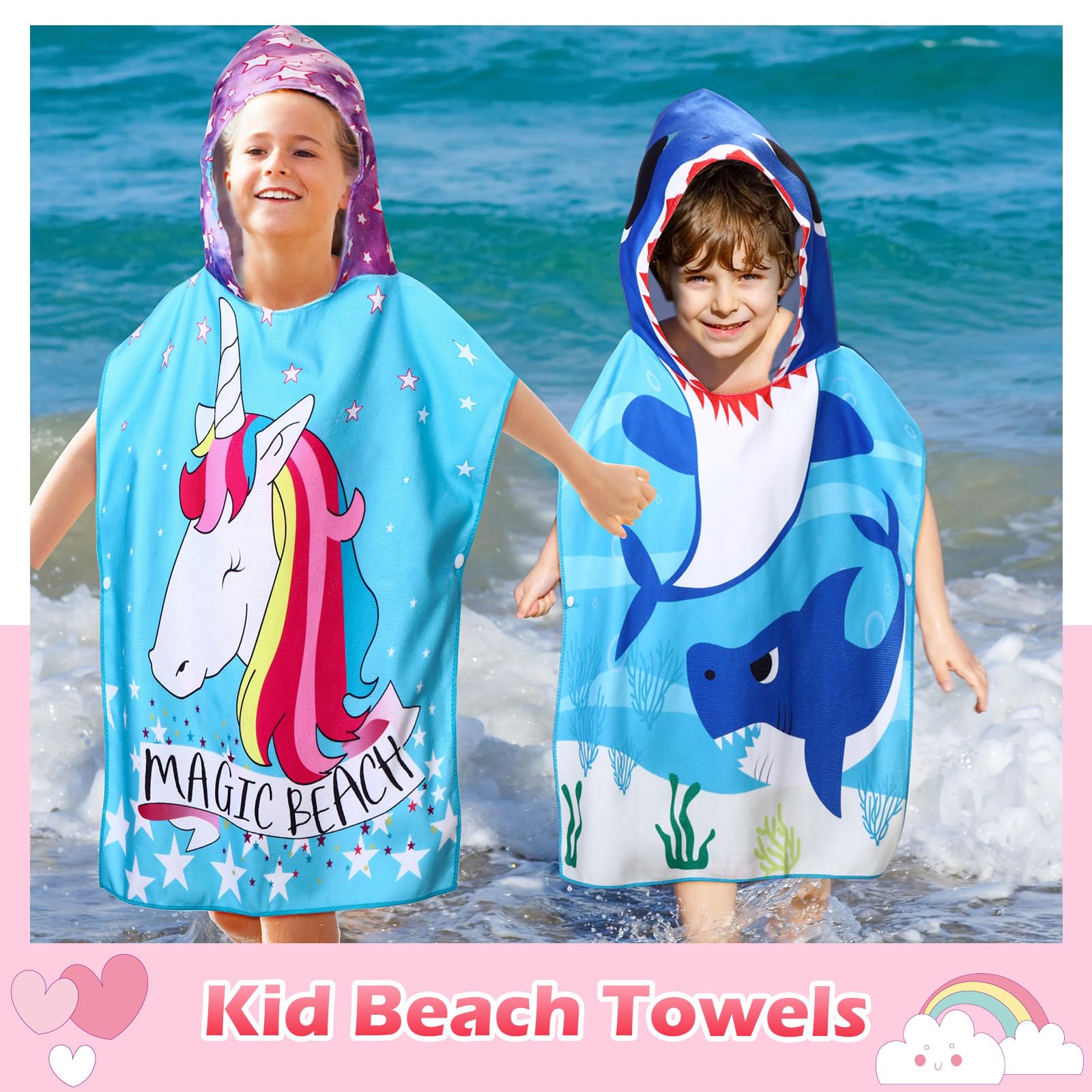 Oudain 6-Pack Kids Hooded Towels - Soft Microfiber Bath & Beach Poncho Towels for Toddlers, Boys & Girls - Perfect for Swimming, Bath Time & Outdoor Activities