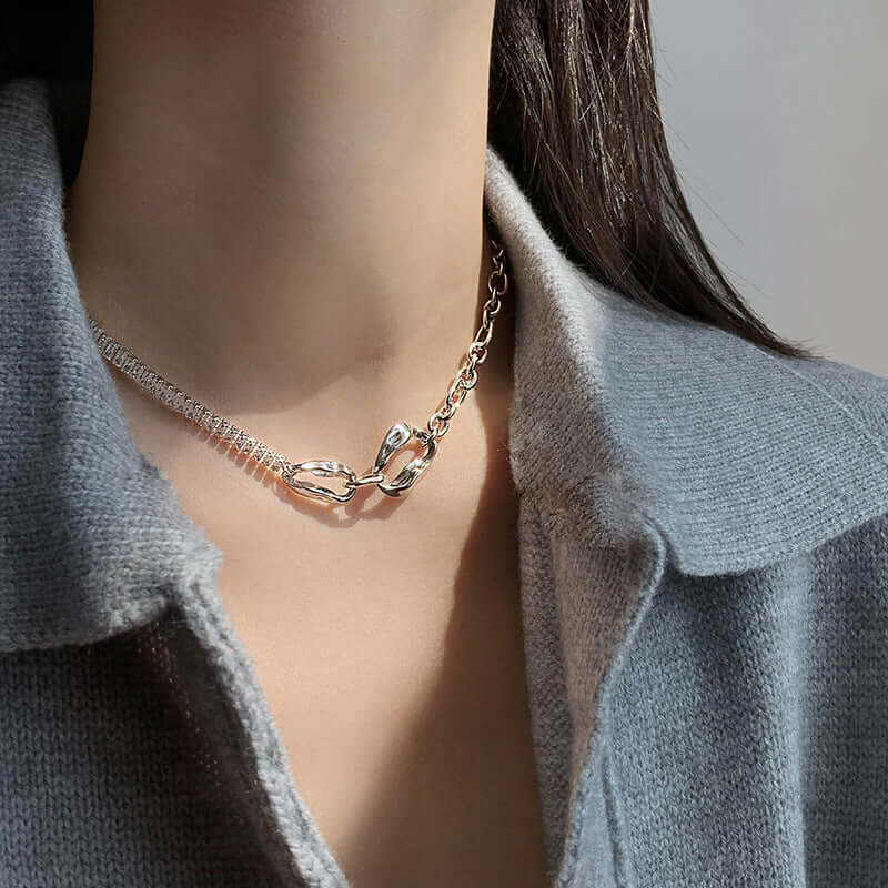 Asymmetric Geometric Box Chain Choker Necklace for Women - Trendy Layering Jewelry Piece for Parties, Date Night & Everyday Wear | HN2037