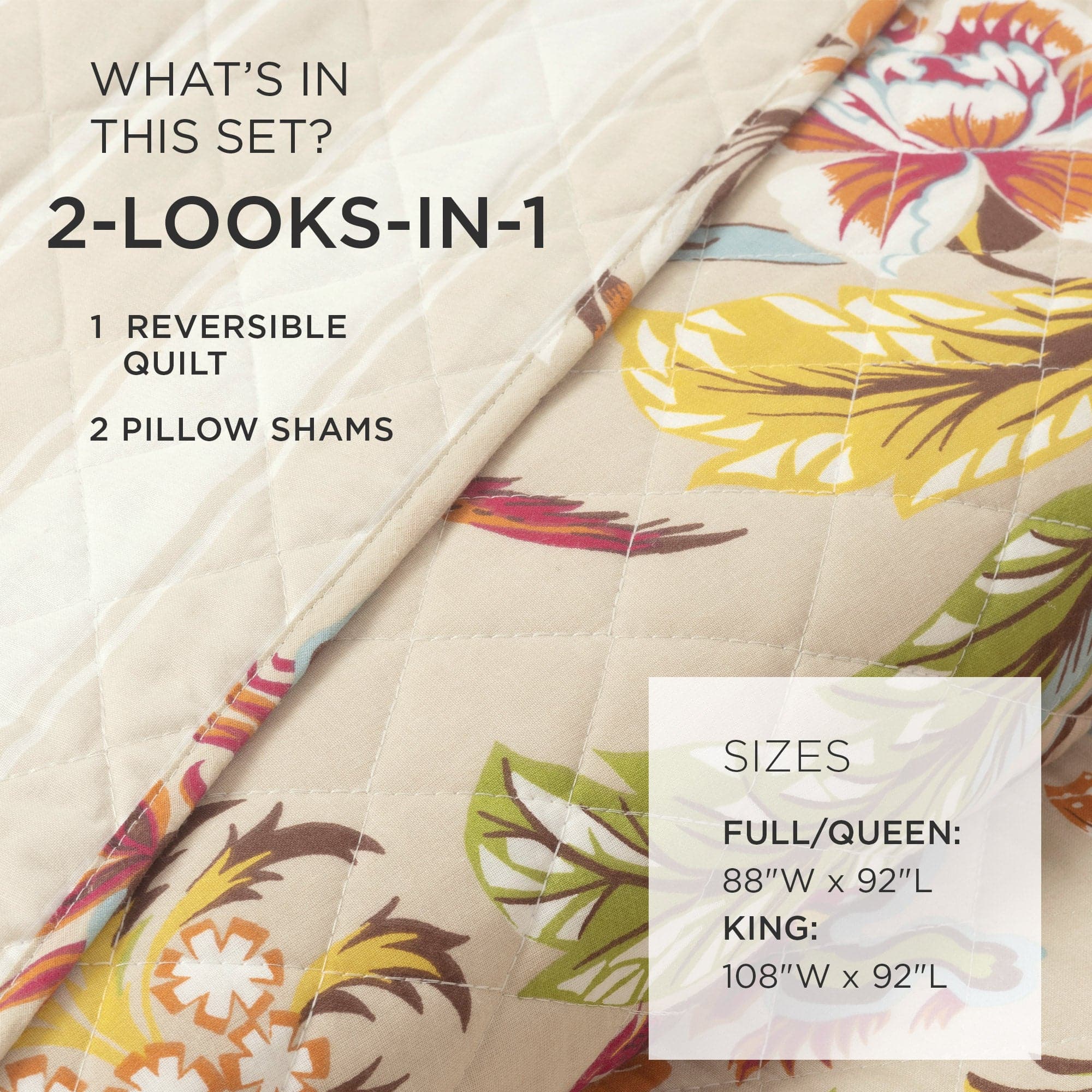 Premium Dolores 3-Piece Quilt Set - Soft Bedding Comforter with Matching Pillow Shams | Perfect for Master Bedroom, Guest Room & Cozy Home Decor