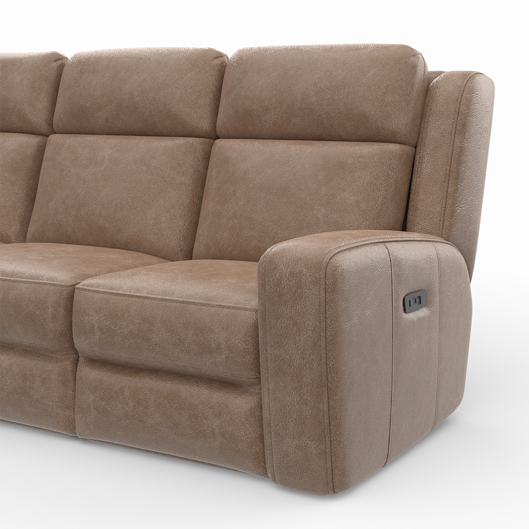 Mason Power Reclining Sofa - 3-Seater Electric Recliner Couch with USB Charging & Cup Holders, Modern Faux Leather Living Room Furniture for Home Theater & Family Relaxation