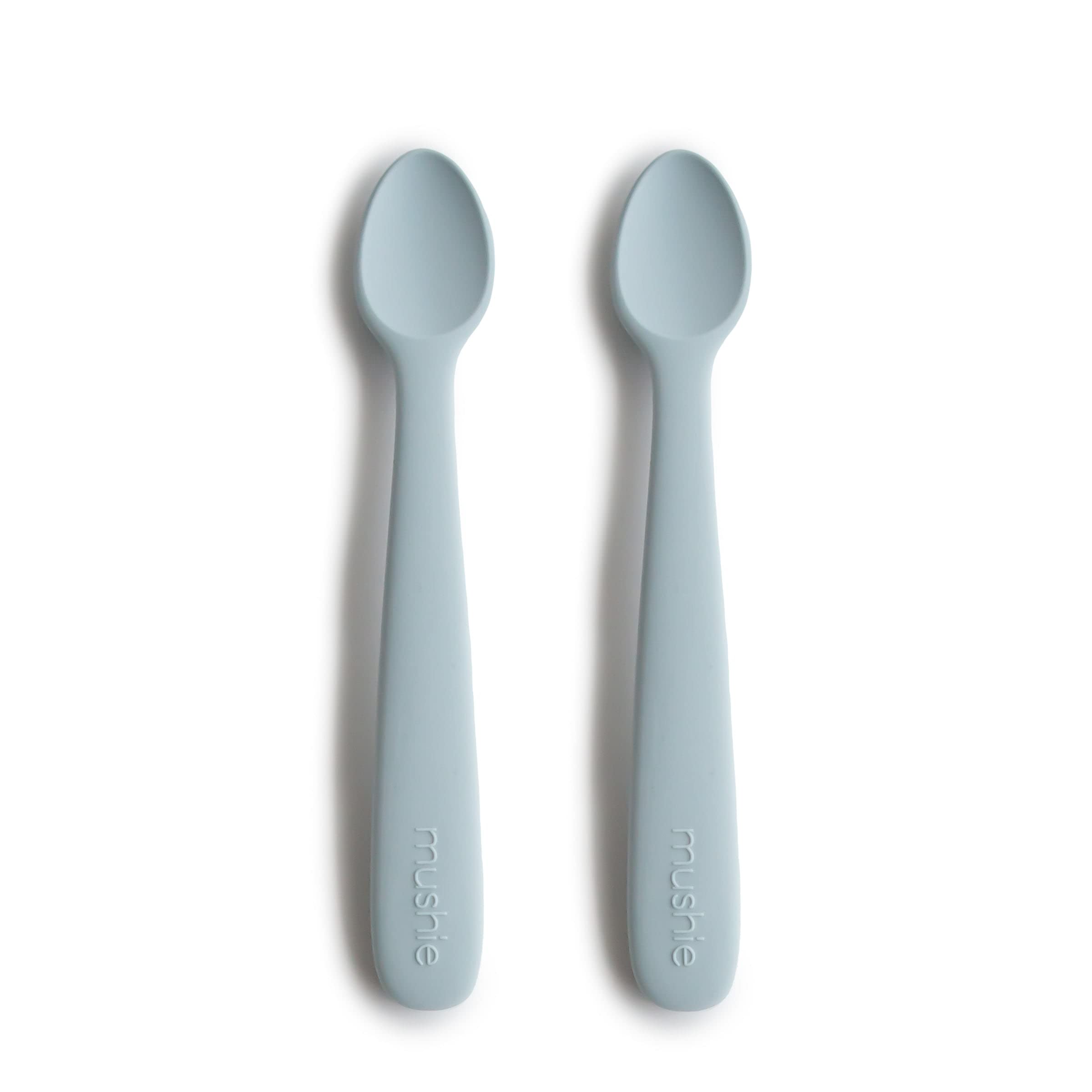 Mushie Silicone Baby Feeding Spoons - Soft, BPA-Free Infant Utensils for Purees & Solids | 2-Pack Set in Powder Blue | Perfect for Weaning, Travel & Mess-Free Meals