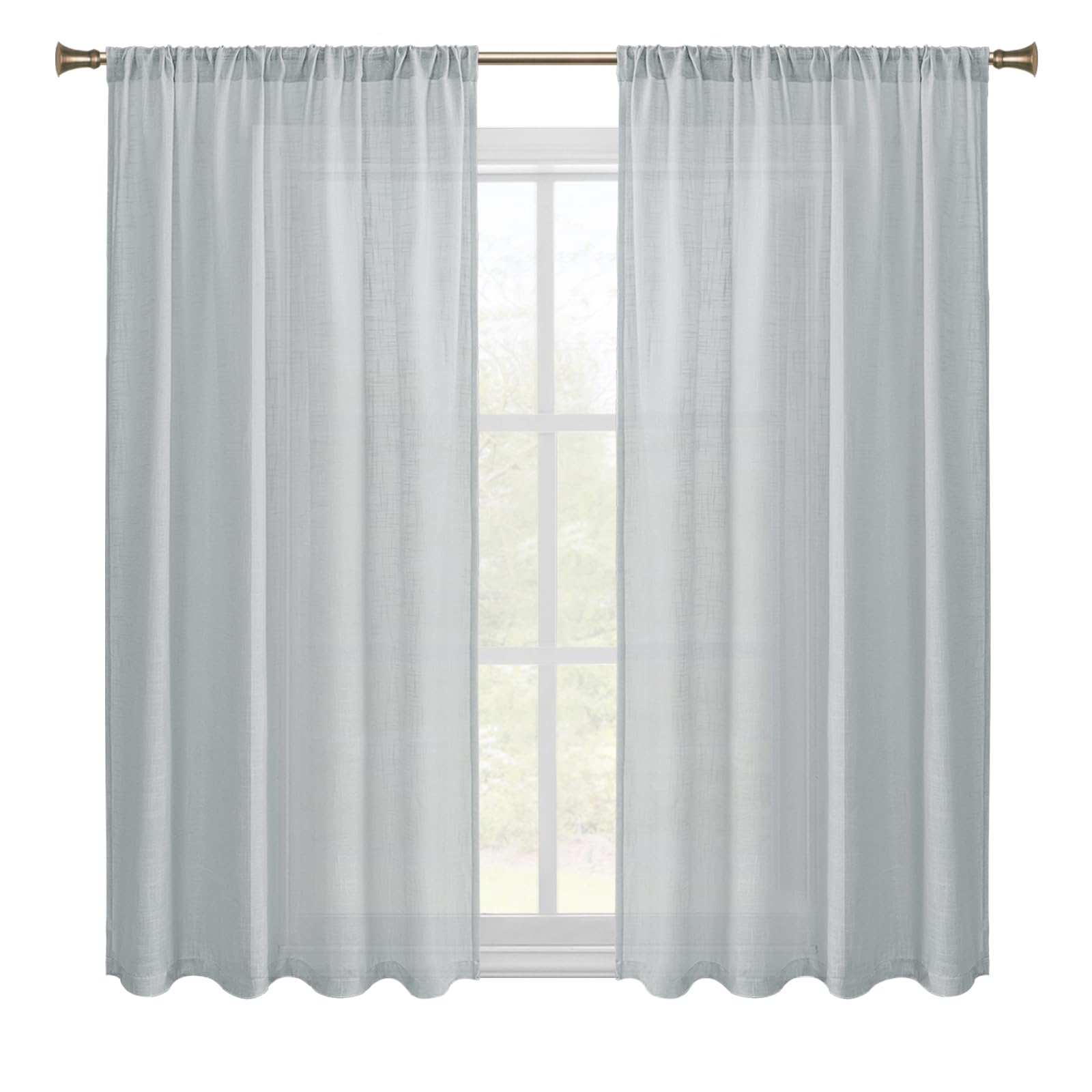 DWCN Grey Sheer Curtains - Faux Linen Textured Rod Pocket Window Panels (Set of 2, 52x45 Inches) for Living Room, Bedroom & Office - Light Filtering Semi Voile Drapes for Privacy & Natural Light