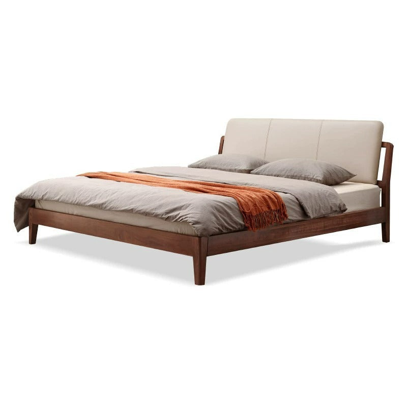 Premium Black Walnut Solid Wood Bed Frame - Queen Size Platform Bed with Soft Upholstered Headboard | Modern Bedroom Furniture for Master & Guest Rooms