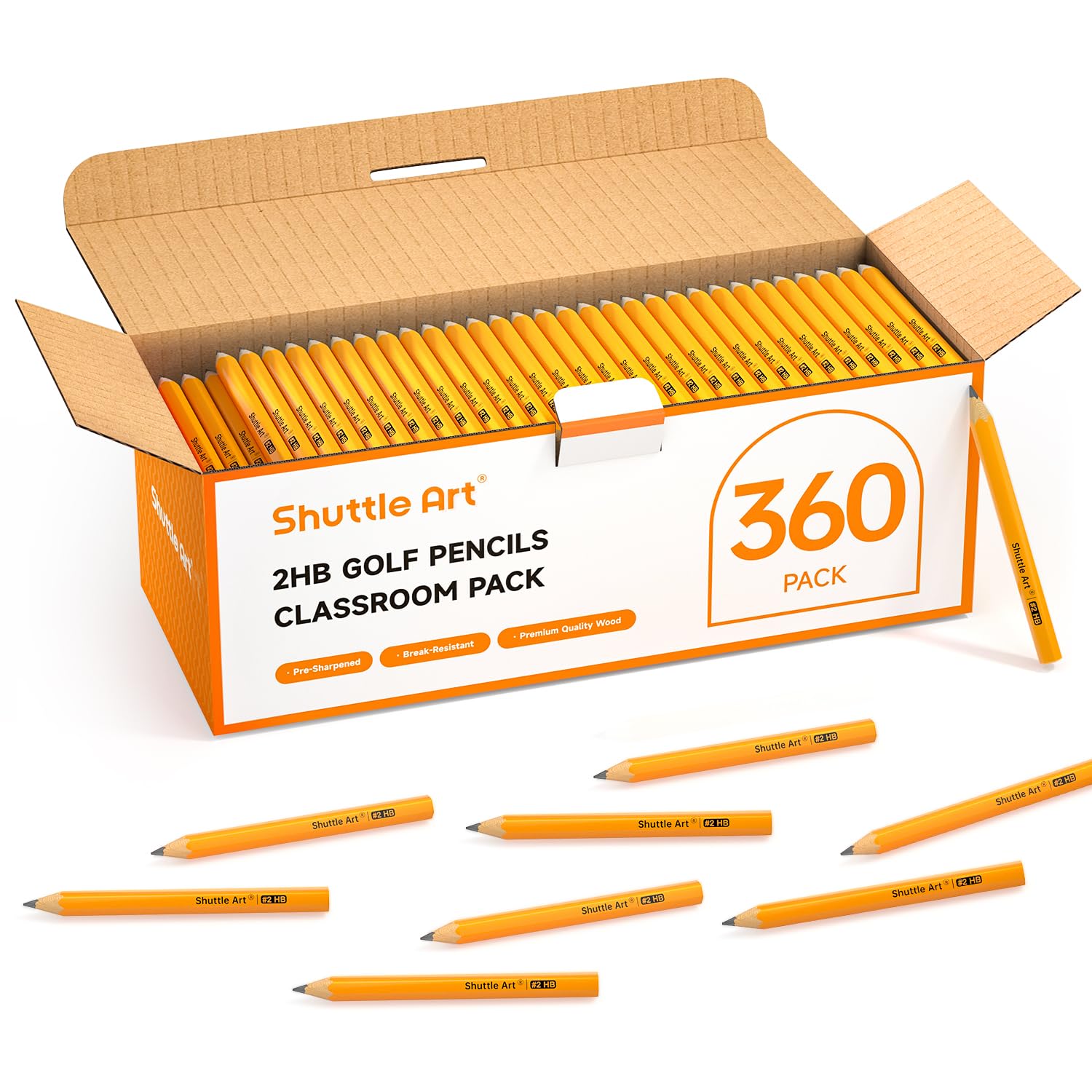 Shuttle Art 360 Pack #2 HB Golf Pencils - Bulk Wood-Cased 3.5