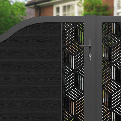 Classic Cubed Curved Top Driveway Gate - Black Middle & End Screen - Elegant Entrance Solution for Homes & Commercial Properties