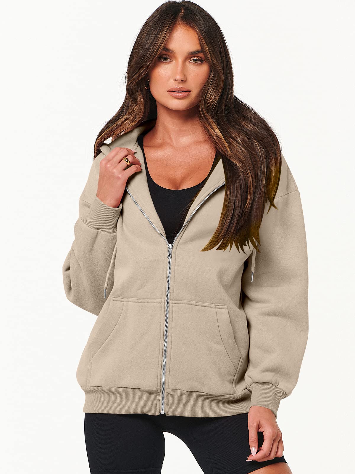 ANRABESS Women's Zip Up Hoodies - Long Sleeve Oversized Fleece Sweatshirt with Pockets | Y2K Fashion Jacket for Fall 2025 | Cozy Casual Wear for Street Style, College, and Lounge Outfits