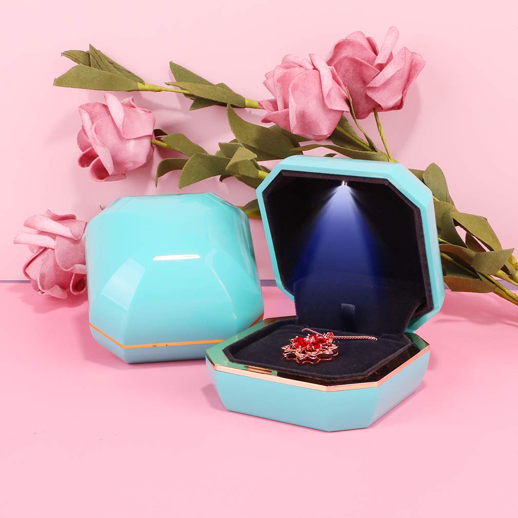iSuperb LED Pendant Necklace Jewelry Gift Box - Elegant Bracelet Display Case for Couples, Proposal, Engagement, Wedding & Valentine's Day Gifts (Blue) - Perfect for Romantic Surprises & Special Occasion Gift Giving