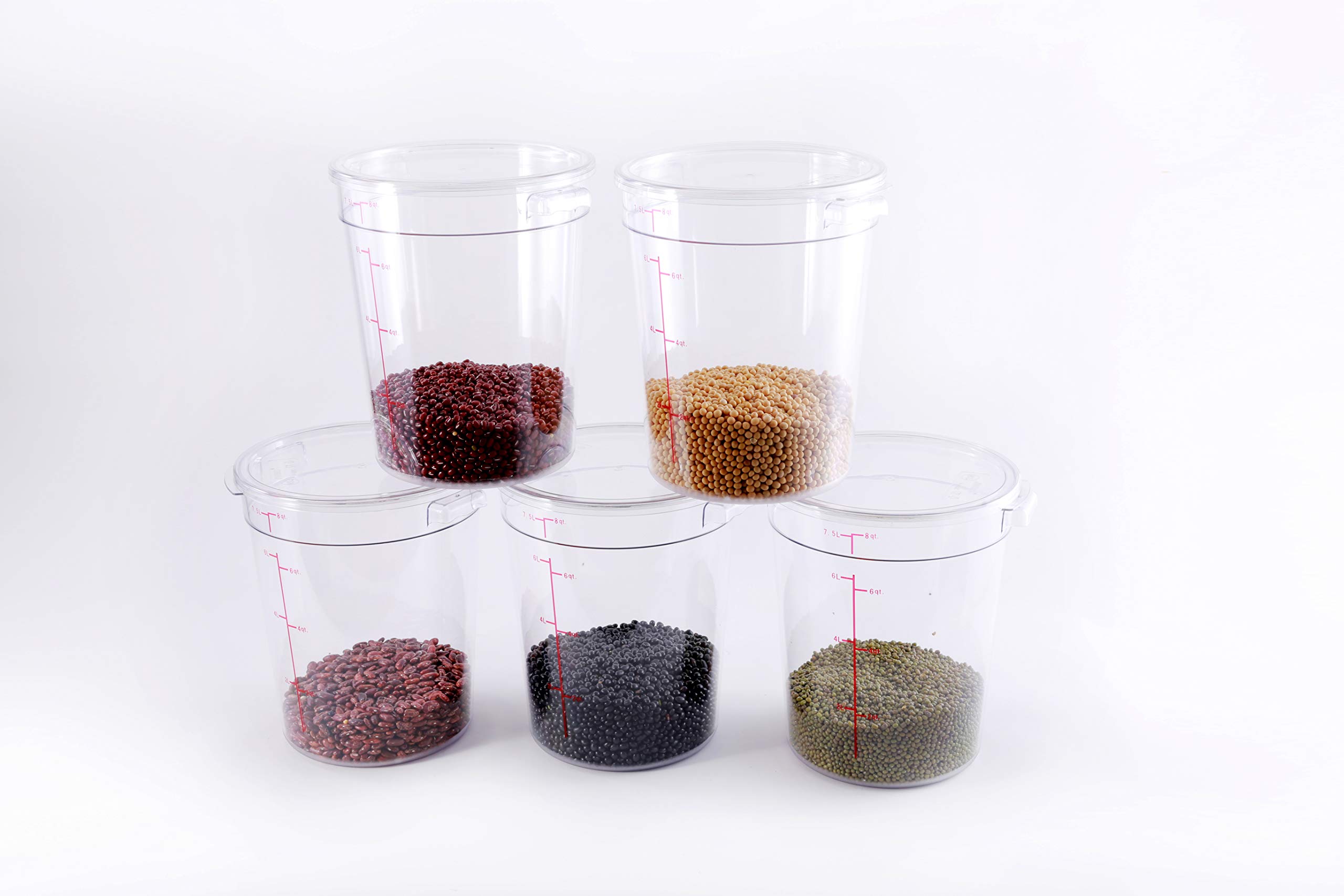 Commercial Grade 8 Qt Clear Polycarbonate Food Storage Containers with Lids - Set of 5, BPA-Free, Airtight & Stackable for Restaurant, Kitchen, Meal Prep & Bulk Food Storage