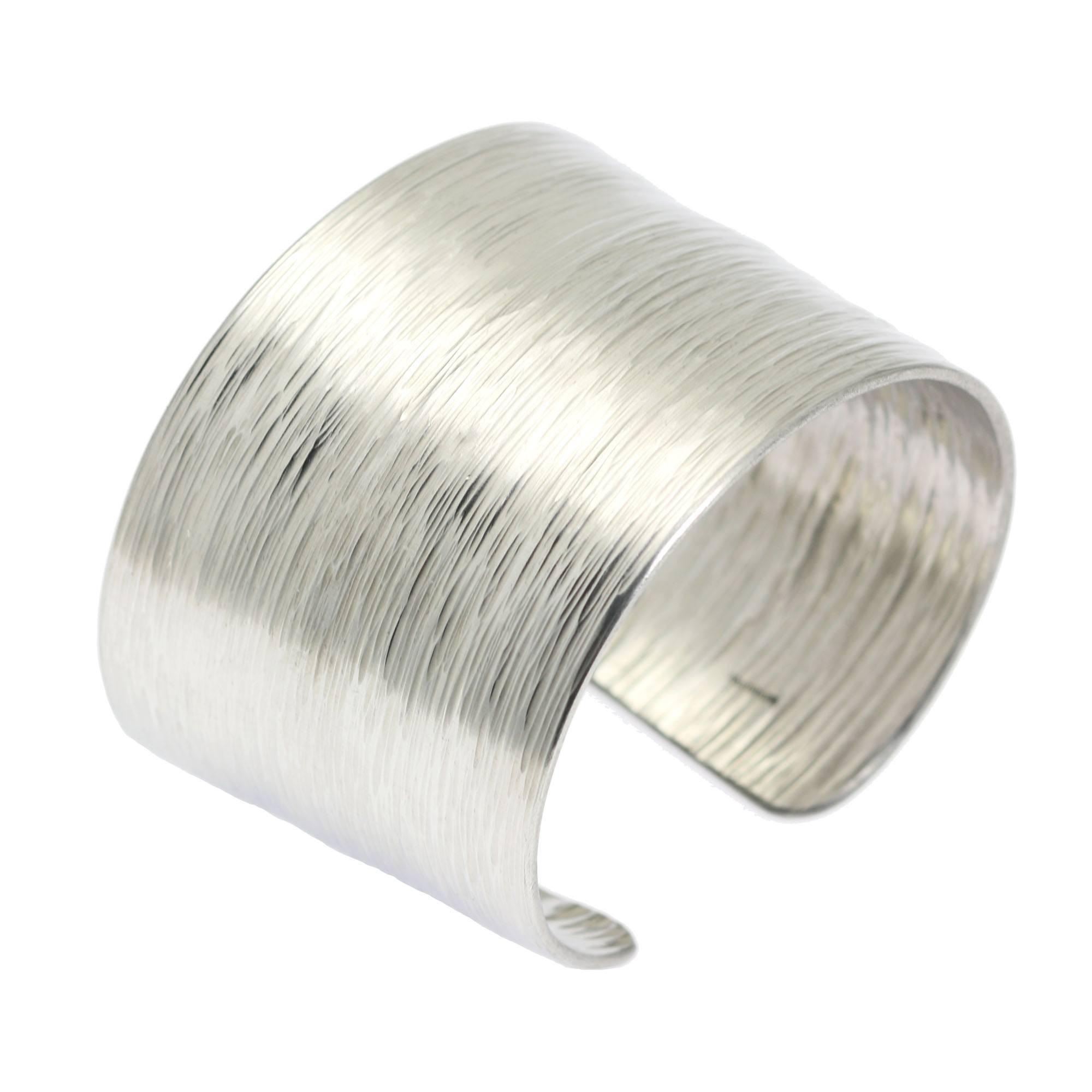 Stylish Aluminum Bark Cuff Bracelet - Wide Silver Tone Bangle for Women | Perfect for Casual Wear, Boho Outfits & Everyday Fashion Accessories