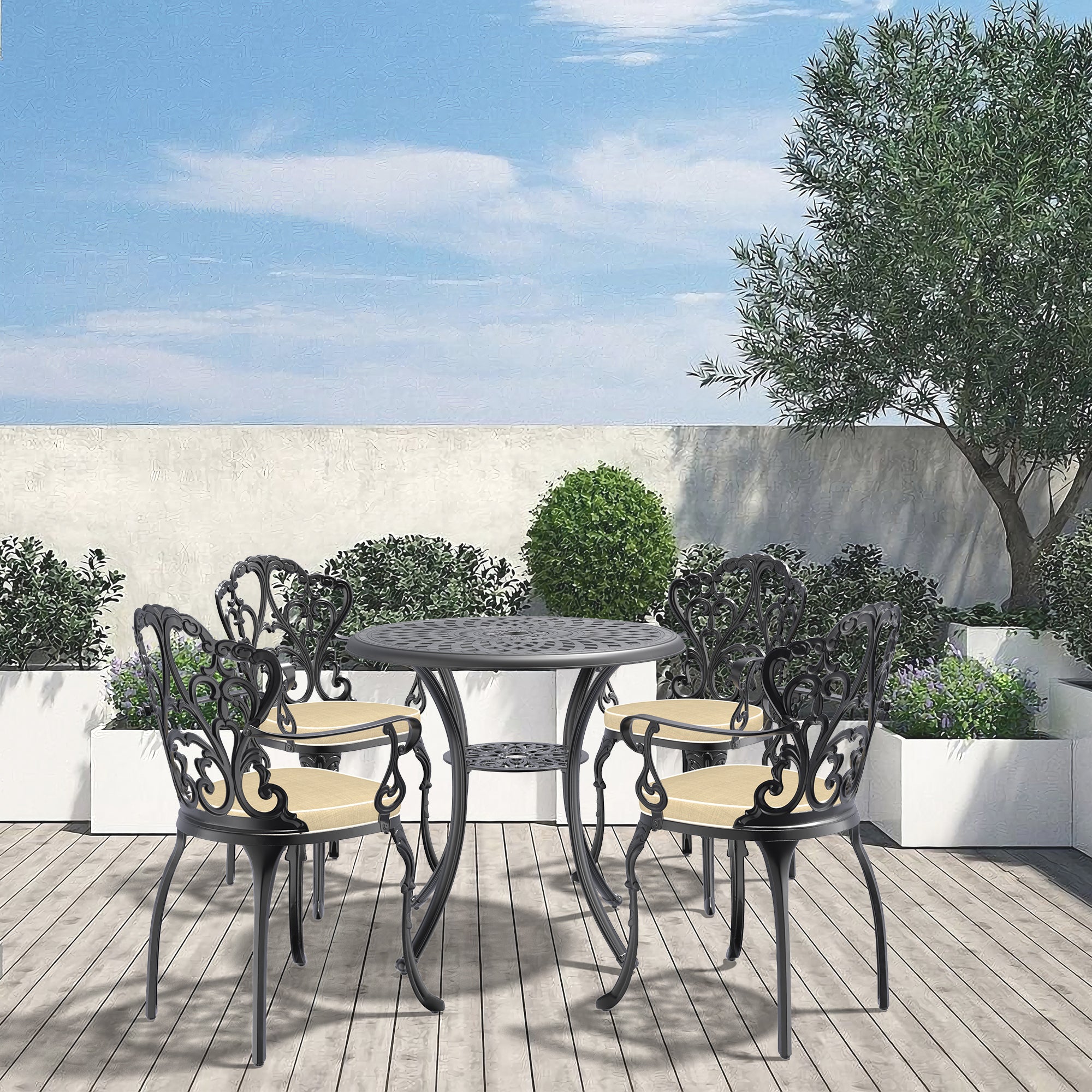 5-Piece Cast Aluminum Patio Furniture Set with Cushions - Outdoor Dining & Lounge Chairs with Weather-Resistant Cushions - Perfect for Backyard, Garden, Poolside & Patio Relaxation