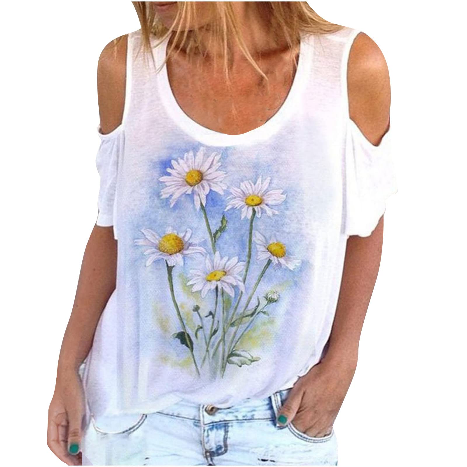 Trendy Floral Cold Shoulder Tops for Women - Summer Casual Wear