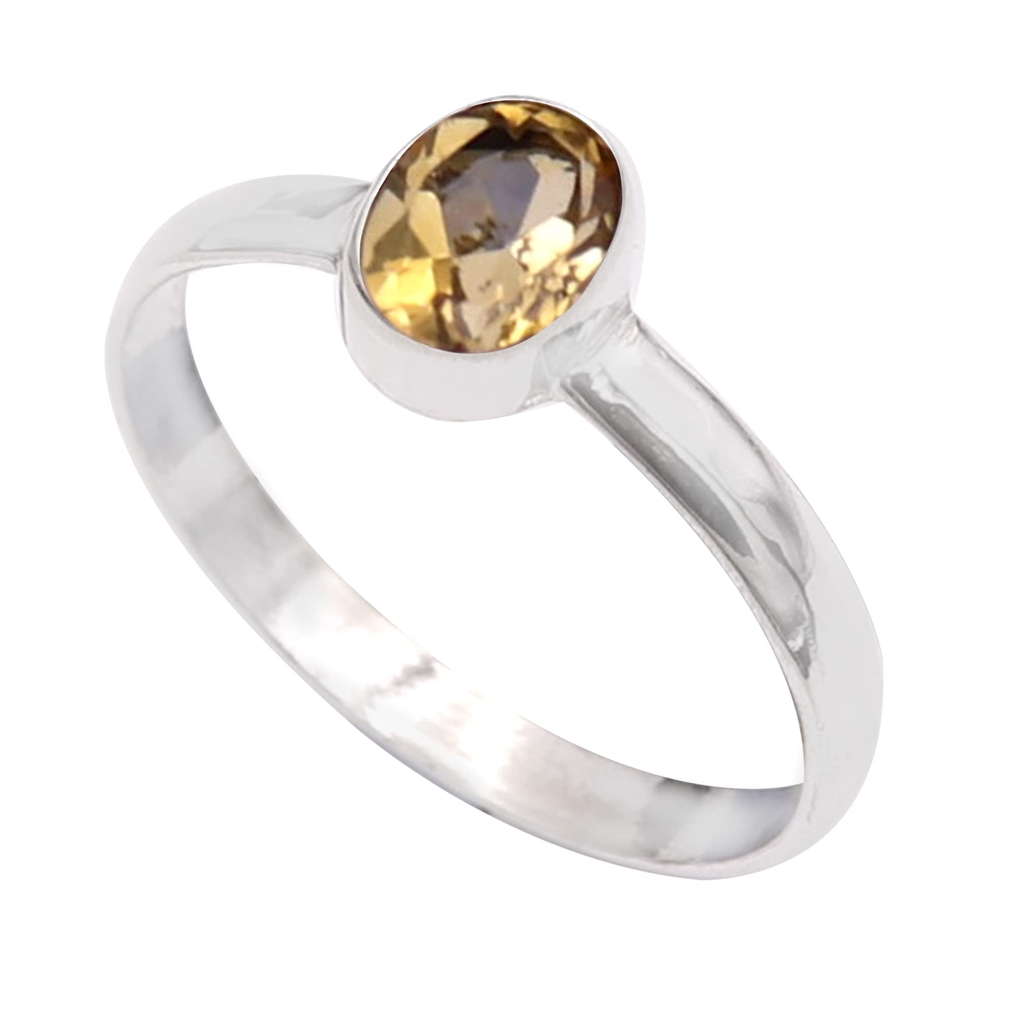 Natural Citrine Faceted Gemstone Band Ring for Men & Women - 925 Sterling Silver Handmade Jewelry - Unisex Wedding, Anniversary, Birthday Gift - GESR-331B | Perfect for Everyday Wear, Date Nights & Special Occasions