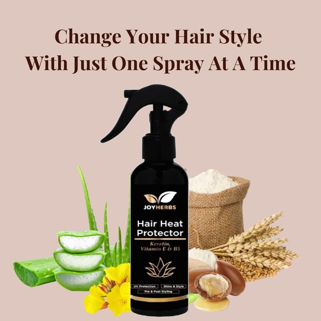 JOYHERBS Natural Heat Protectant Hair Spray 200ml - Keratin, Argan & Avocado Oil Formula Repairs Damage, Reduces Hair Fall & Breakage | Heat Protection for Straighteners, Curling Irons & Styling Tools | Perfect for Daily Styling & Salon Use