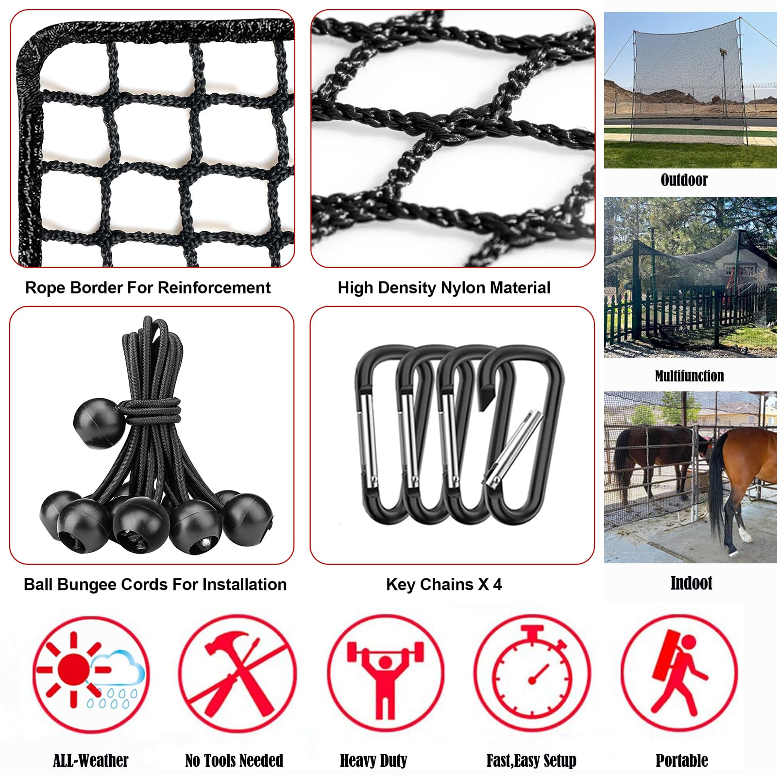 **Heavy Duty Golf Practice Net - Sports Barrier Netting for Golf, Baseball, Hockey & Soccer - DIY Ball Training Net for Backyard & Indoor Use**