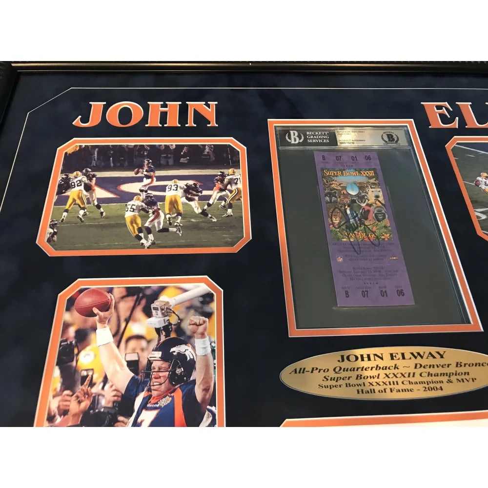 Authentic John Elway Signed Super Bowl XXXII Ticket Framed Memorabilia - BGS Certified Autograph - Perfect for Broncos Fans, Sports Collectors & Man Cave Decor