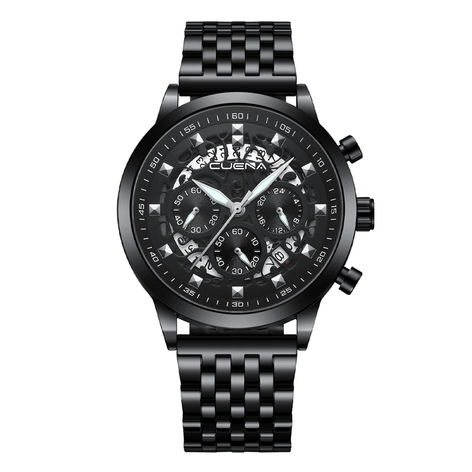 CUENA Men's Business Stainless Steel Band Watch with Calendar - Waterproof Sports Watch for Men & Kids - Perfect for Office, Gym & Outdoor Activities