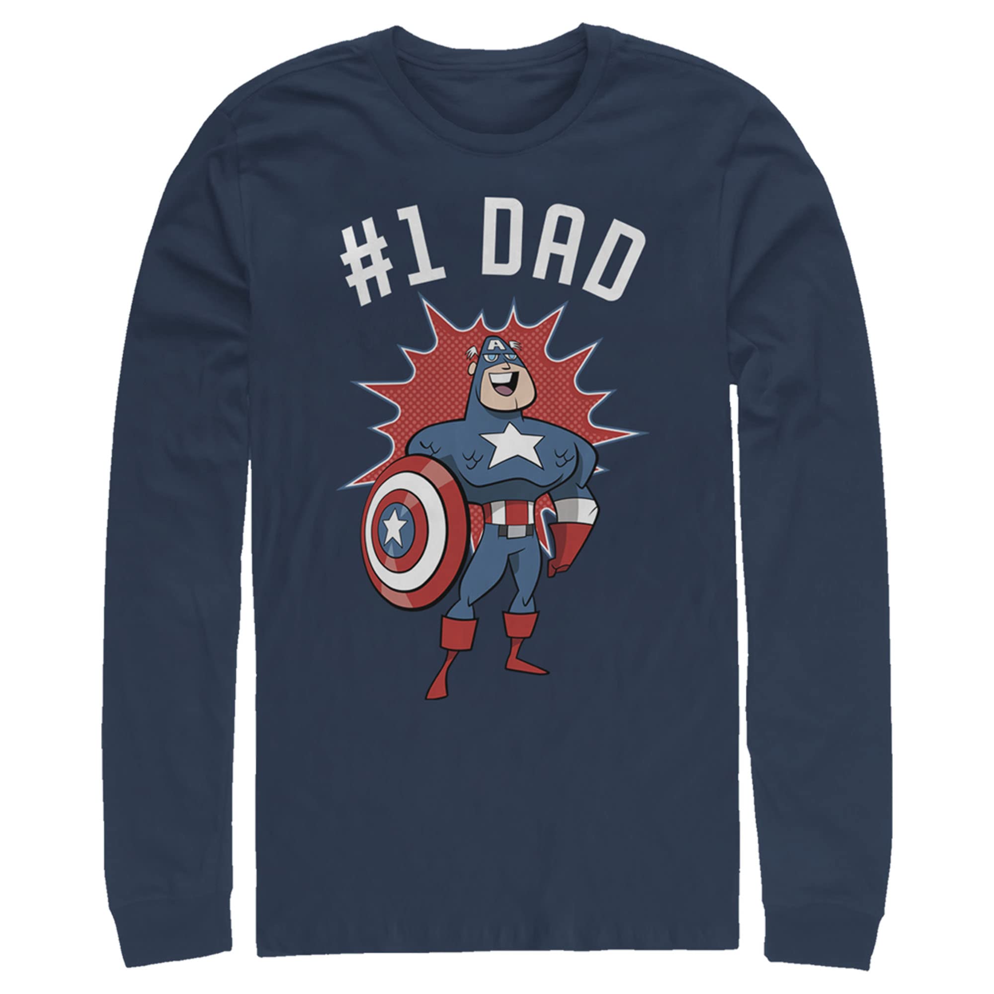 Marvel Captain America #1 Dad Cartoon Men's Long Sleeve T-Shirt - Superhero Graphic Tee for Father's Day Gifts & Casual Wear