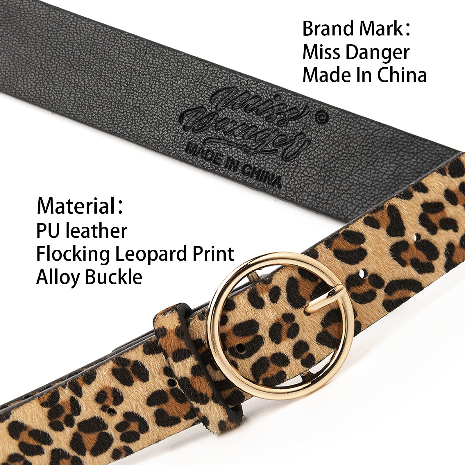Miss Danger Leopard Print Women's Fashion Belt with Alloy Buckle - Stylish Leather Waist Belt for Jeans, Pants & Dresses | Perfect for Casual Outfits, Office Wear & Night Out