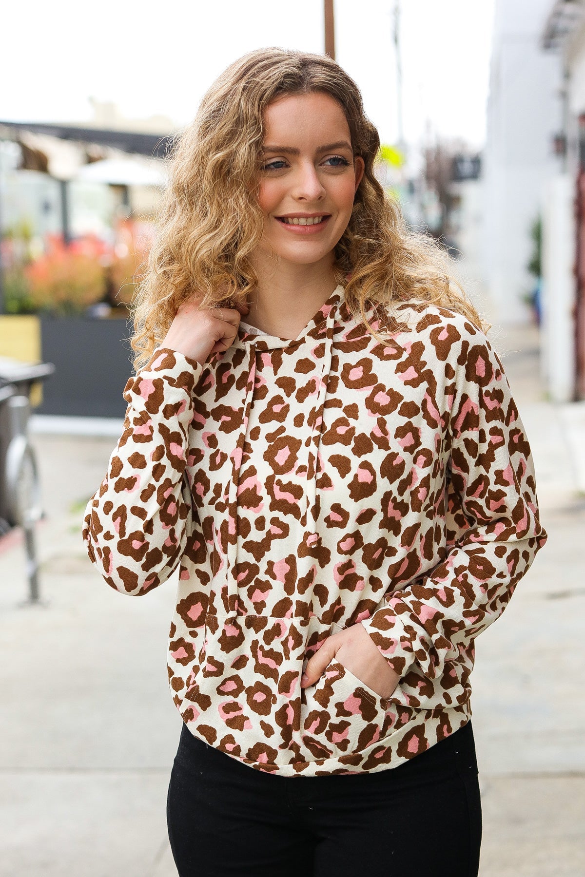 Brown & Blush Animal Print Hoodie - Cozy Pullover Sweatshirt for Women | Trendy Leopard Print Fleece Jacket | Perfect for Casual Outfits, Loungewear & Street Style Fashion