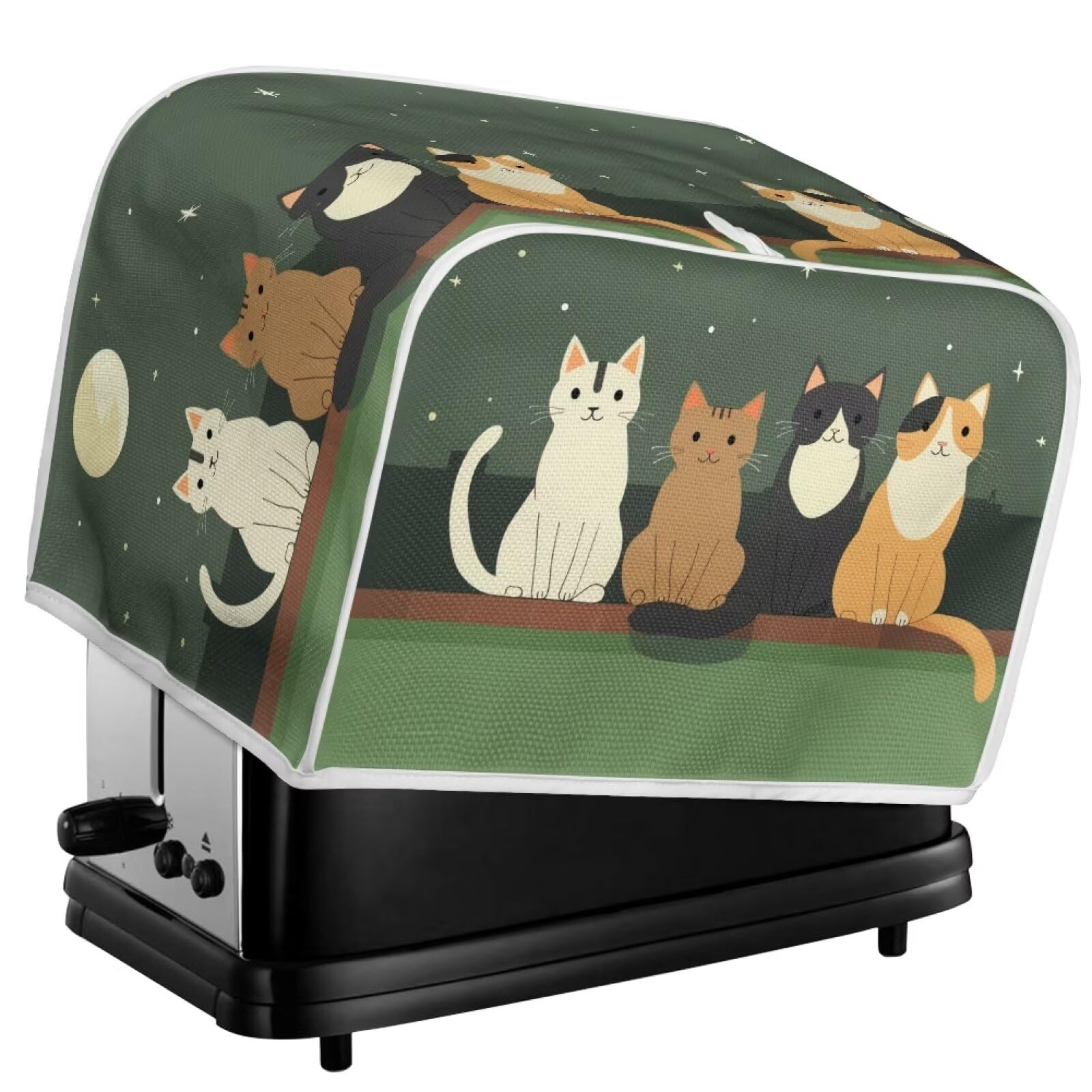 Cartoon Cat Print Toaster Oven Cover - Washable Anti-Dust & Anti-Fingerprint Bread Machine Cover for Most 2 Slice Toasters - Perfect for Kitchen, Breakfast & Small Appliance Protection