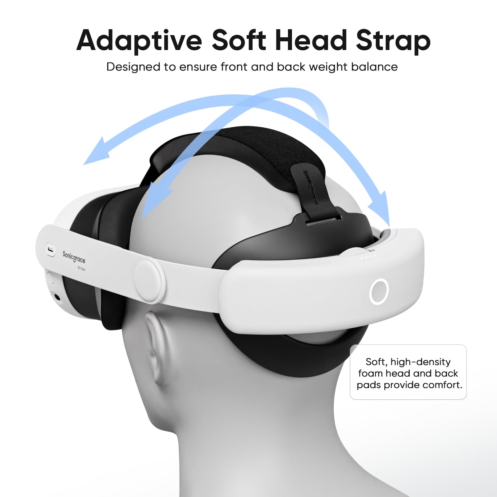 Sonicgrace S3 Pro Battery Head Strap for Meta Quest 3 & Quest 3S - 20W Fast Charging Magnetic Battery Pack - Comfortable VR Headset Replacement Accessories for Extended Gaming & Immersive VR Experiences