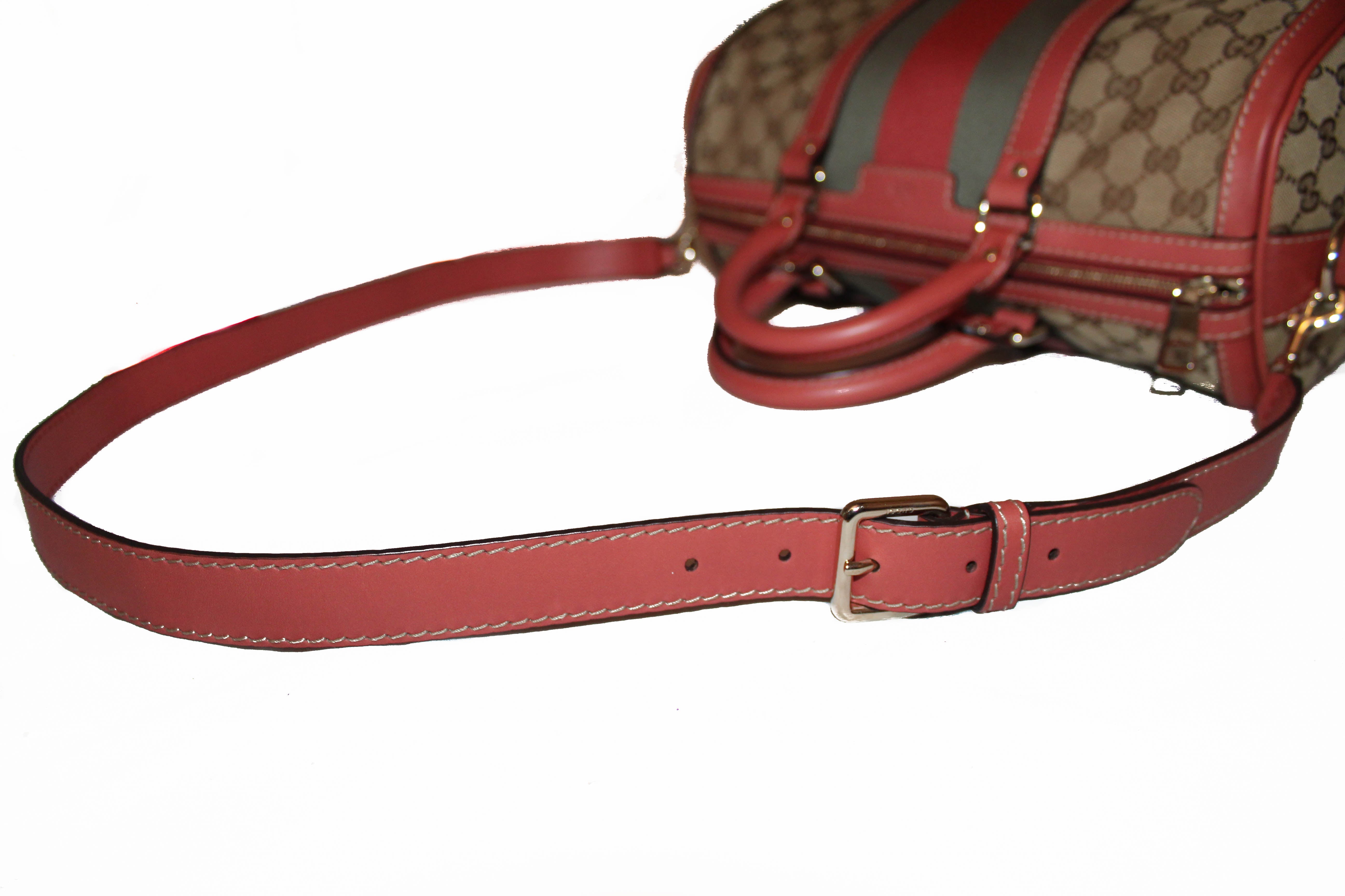 Authentic Gucci Pink Original Web Boston Handbag 247205 - Luxury Designer Crossbody Bag for Women, Perfect for Parties, Travel & Everyday Use