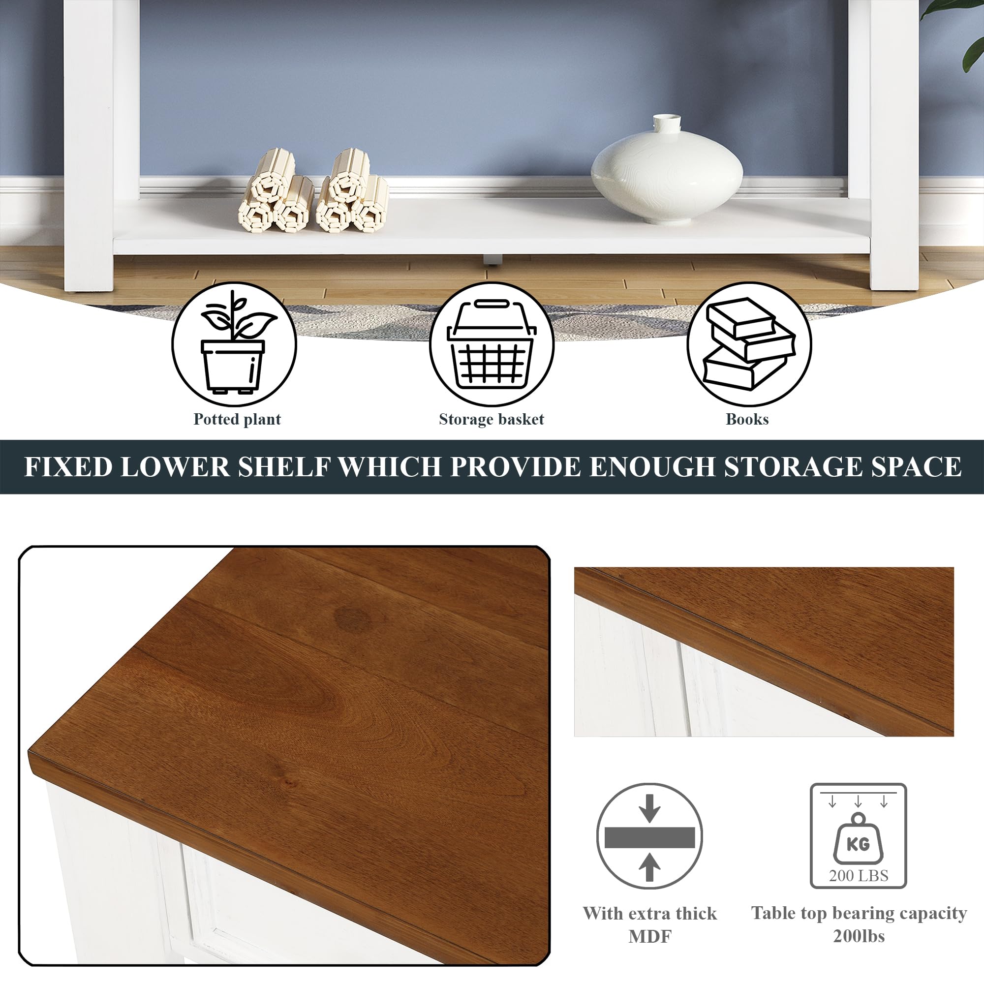 P PURLOVE 63 Inch Solid Wood Console Table with 4 Drawers & Bottom Shelf - Entryway Sofa Table, Hallway Organizer, Living Room Sideboard - Perfect for Home Decor, Storage & Display (Espresso Finish)