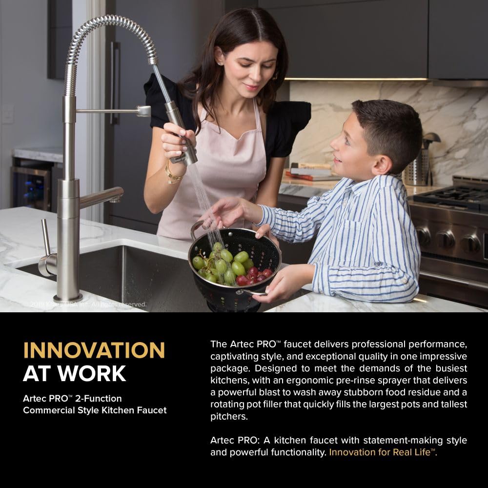 KRAUS Artec Pro 1st Gen Commercial Style Pre-Rinse Single Handle Kitchen Faucet with Pot Filler - Brushed Gold Finish, No Pull Down (KPF-1603BG) - Perfect for Modern Kitchens, Restaurants & Food Prep Areas