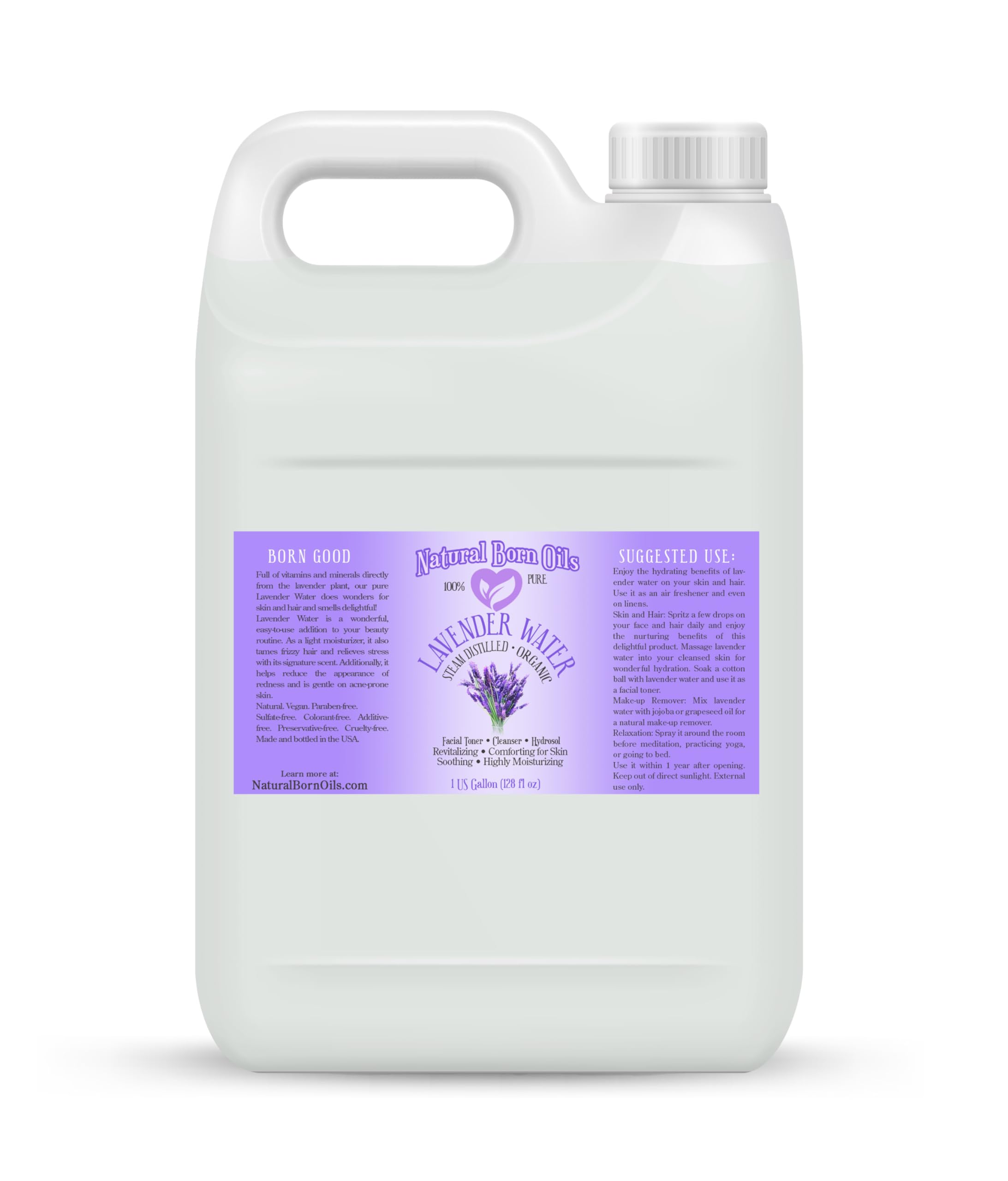 Organic Lavender Hydrosol Water - 1 Gallon Pure Natural Calming Essence for Skin Balancing, Hair & Scalp Care | Aromatherapy, DIY Beauty Products, Home Spa Relaxation