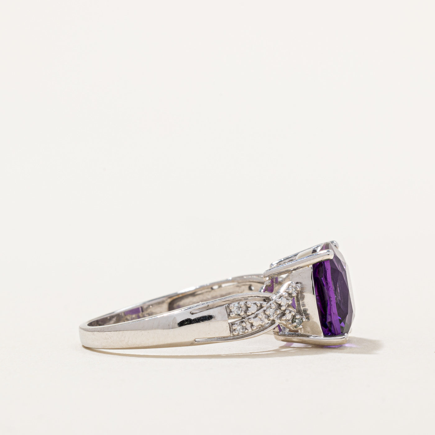 Amethyst and Diamond Cocktail Ring - 3.80ct Amethyst with 0.04ctw Diamonds - Size 8.75 - Elegant Evening Wear & Special Occasion Jewelry