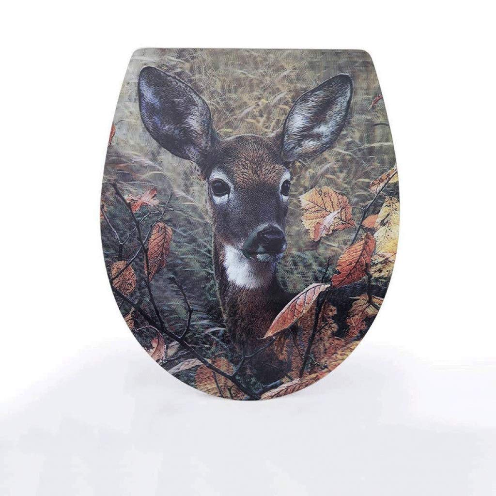 3D Thermal Transfer Printed Round Art Toilet Seat Cover - Soft Padded MDF Toilet Lid with U-Shaped (Drip) Plate for Home Bathroom Comfort & Hygiene