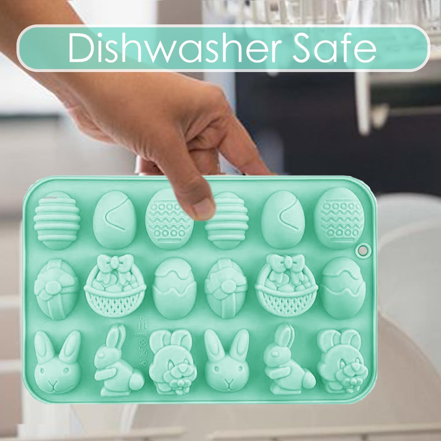 LEGACYCART 18 Cavity Easter Mold Set - Egg, Bunny, Basket & Duck Shapes | BPA-Free, Non-Toxic Silicone Baking Molds for Chocolate, Candy, Ice, Pudding & Cake Decorating | Perfect for Easter Parties, DIY Treats & Holiday Baking