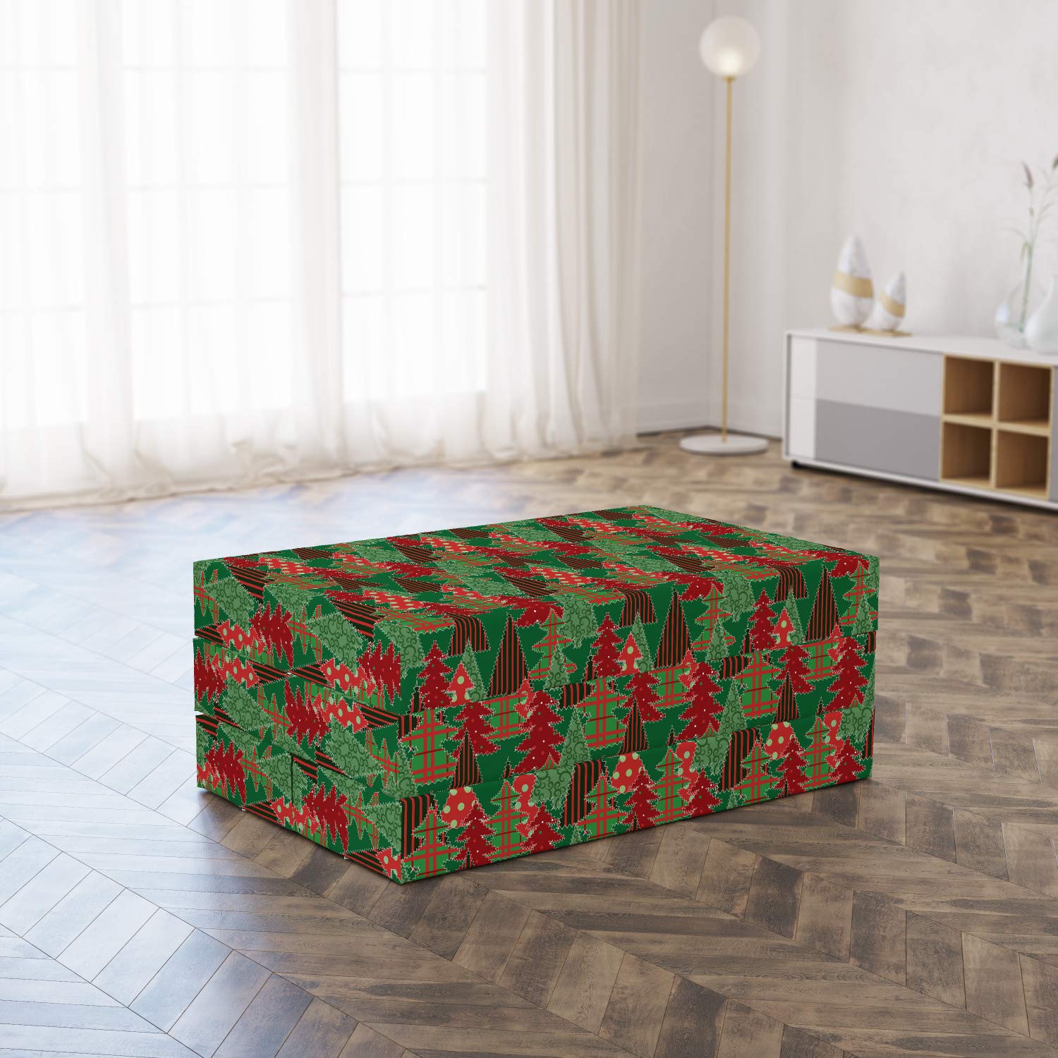 Ambesonne Christmas Foldable Mattress - Tree Pines Swirl Dot Design - 74.8