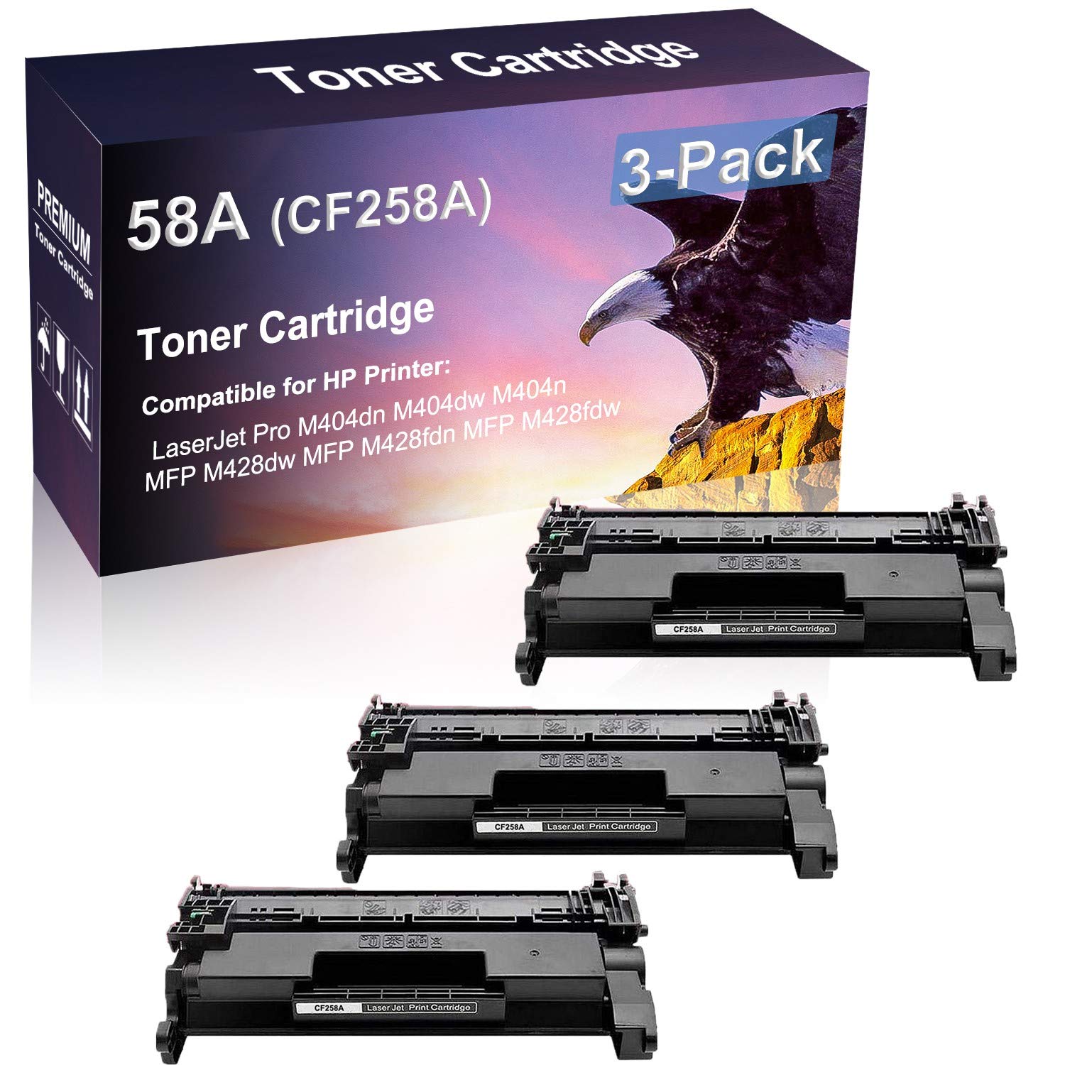 3 Pack High Yield Black 58A CF258A Compatible Toner Cartridge for HP LaserJet Pro M404dn/M404dw Printer - Office & Home Printing, Business Documents, Reports