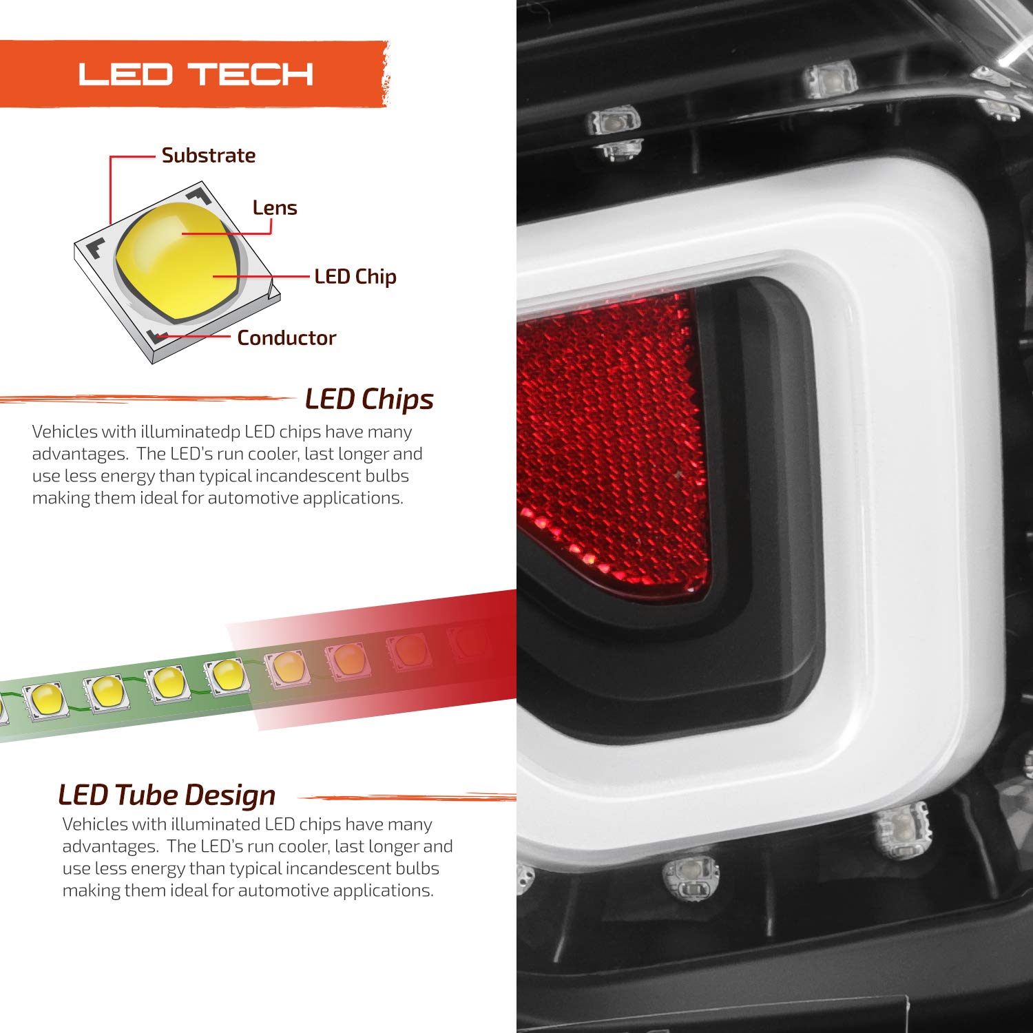 AKKON LED Tail Lights for 2014-2020 Chevy Impala Sedan - Black LED Tube Bar Style with Trunk Lamp (Driver & Passenger Side) | Enhanced Night Visibility & Modern Style Upgrade