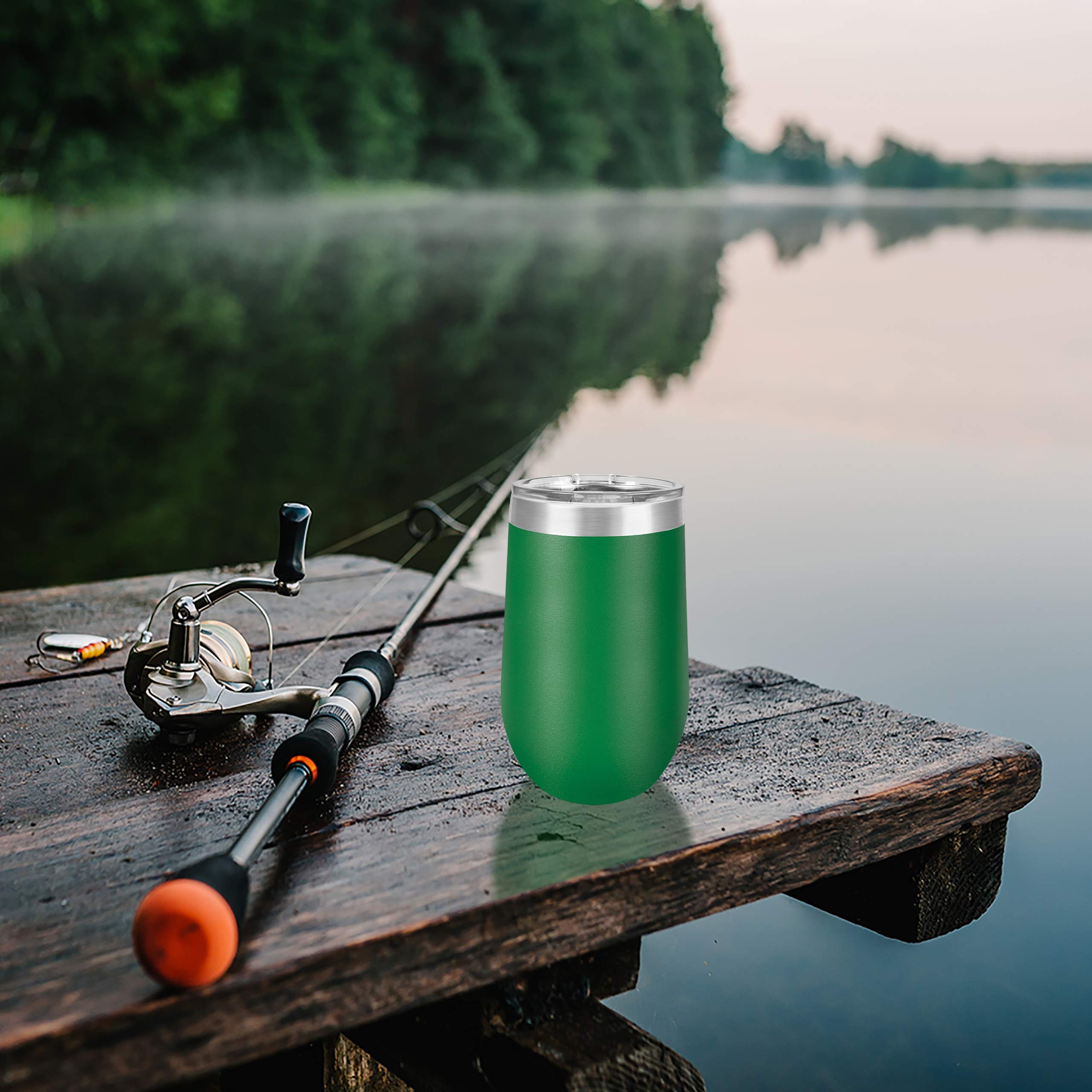 Clear Water Home Goods - 24-Pack 16 oz Stainless Steel Wine Tumblers with Lids, Vacuum Insulated Double Wall Stemless Cups, 18/8 Powder Coated in Green - Perfect for Outdoor Picnics, Parties, and Everyday Use