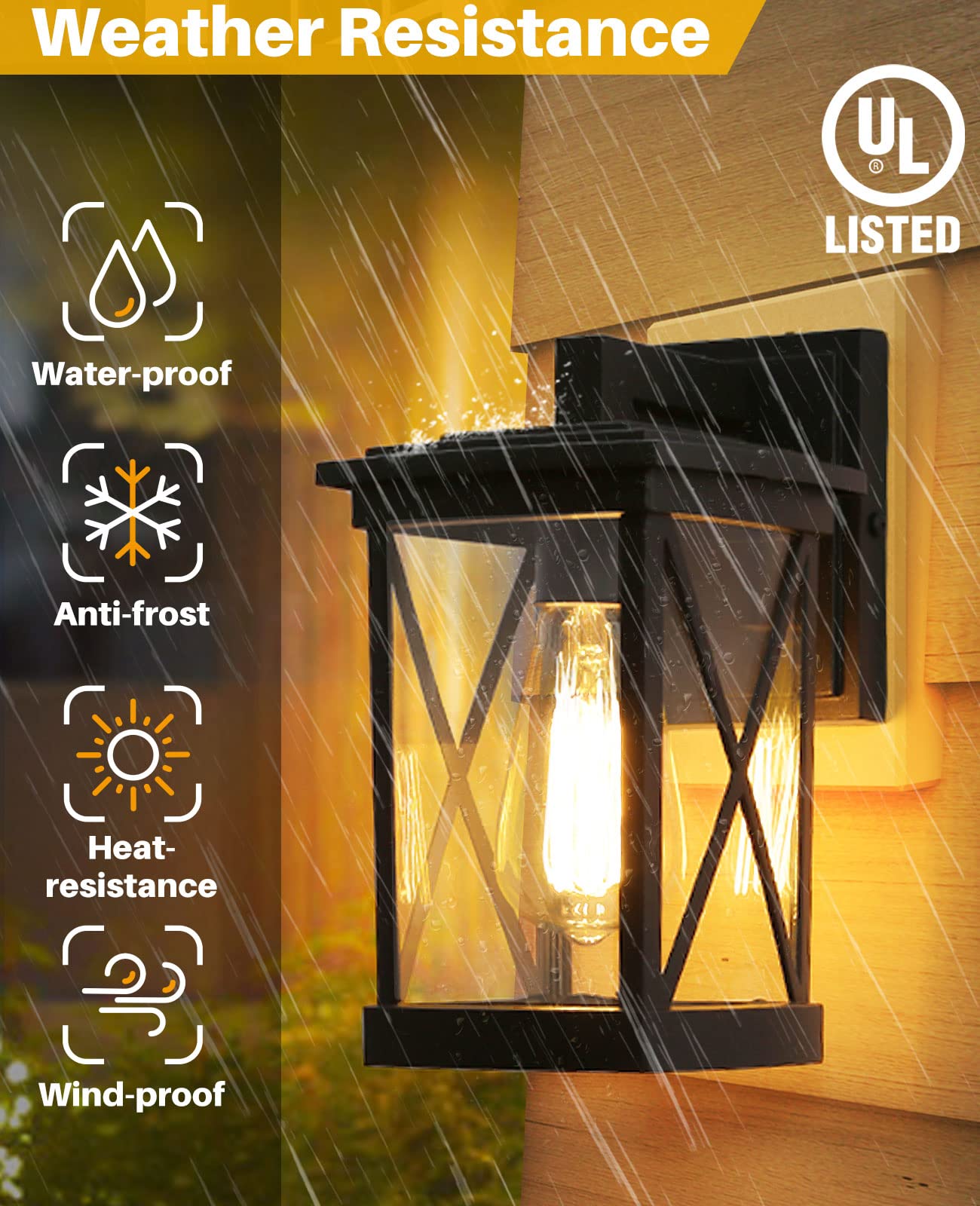 LALUZ 2 Pack Black Farmhouse Outdoor Porch Lights with Clear Glass - Rust-Resistant Rectangle Exterior Light Fixtures for Garage, Front Door, Yard (11 Inch) - Perfect for Country Homes, Patios & Entryway Lighting